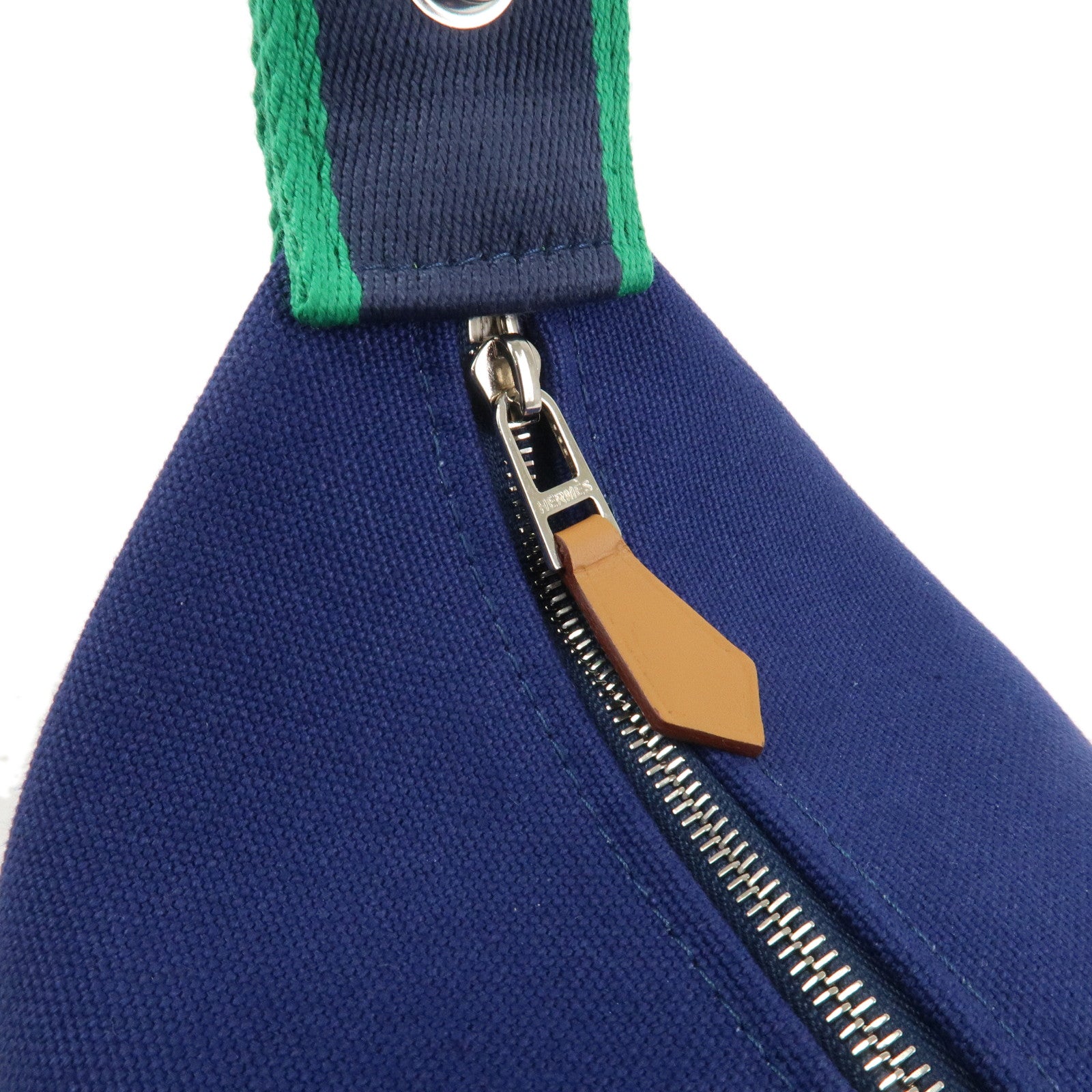 HERMES Bride A Brac PM Canvas Leather Hand Bag Pouch Navy Green