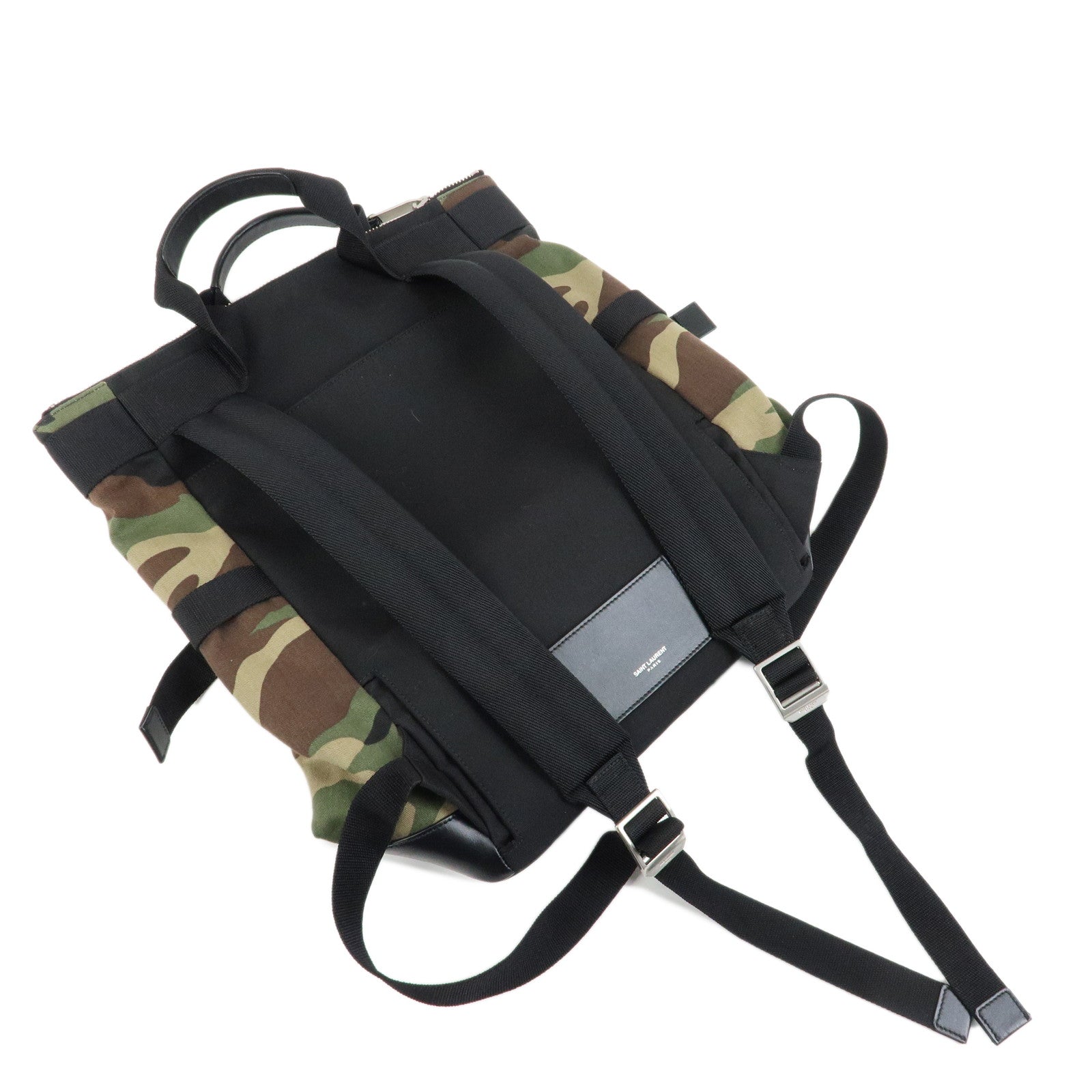 SAINT LAURENT PARIS Nylon Canvas Leather Backpack Camouflage 484172