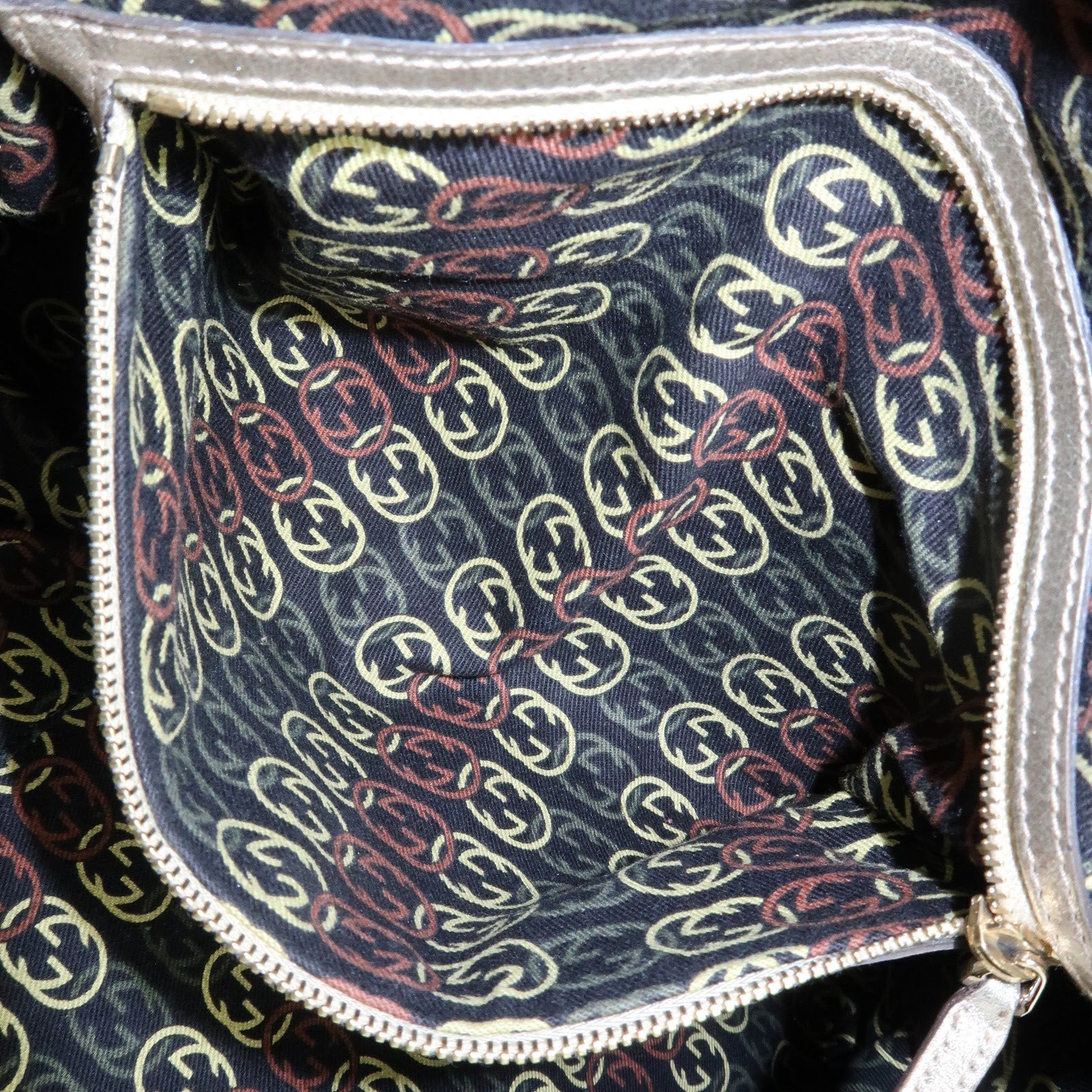 GUCCI Interlocking G Leather Boston Bag Hand Bag Gold 170010