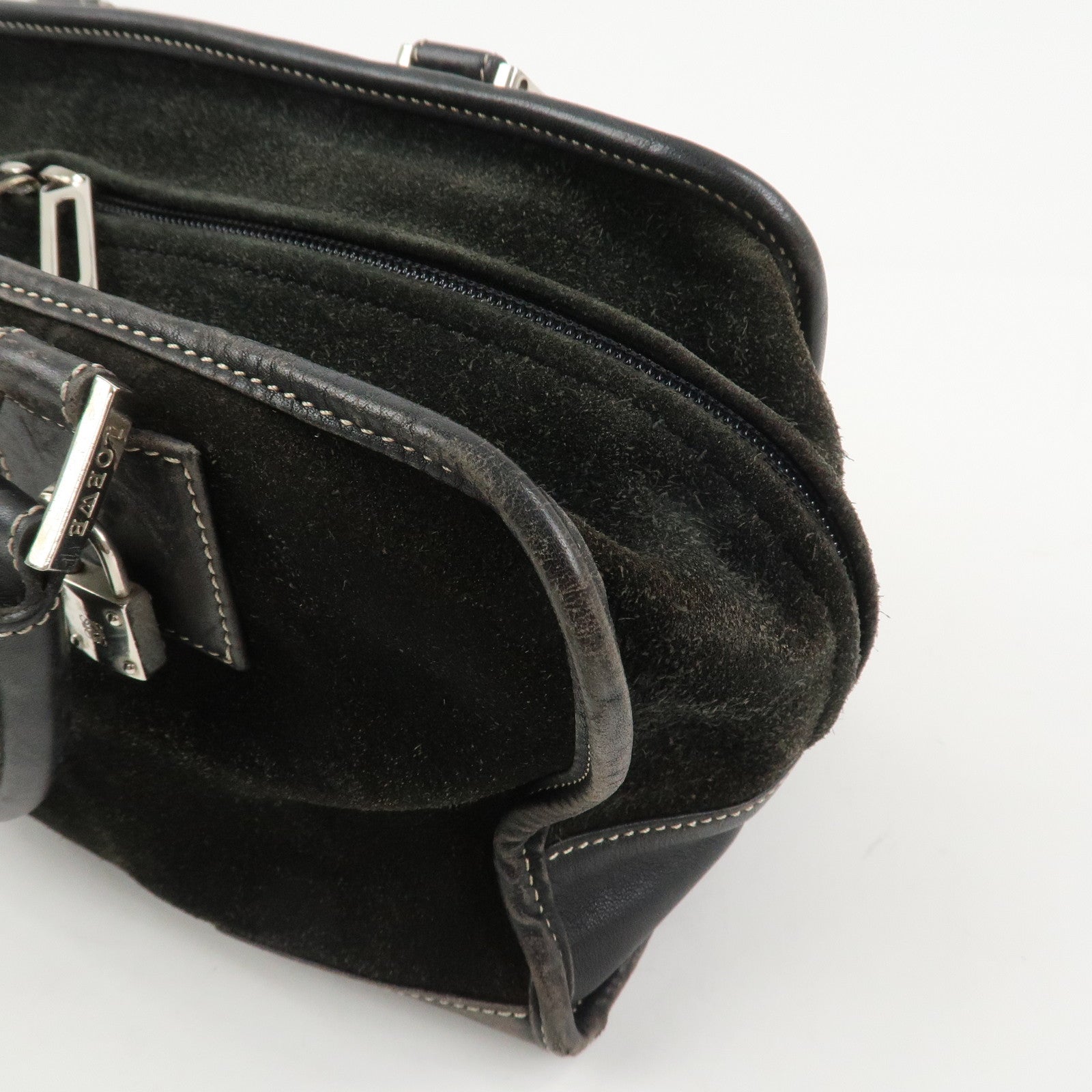 LOEWE Anagram Amazona 28 Suede Leather Hand Bag Bostpn Bag Black