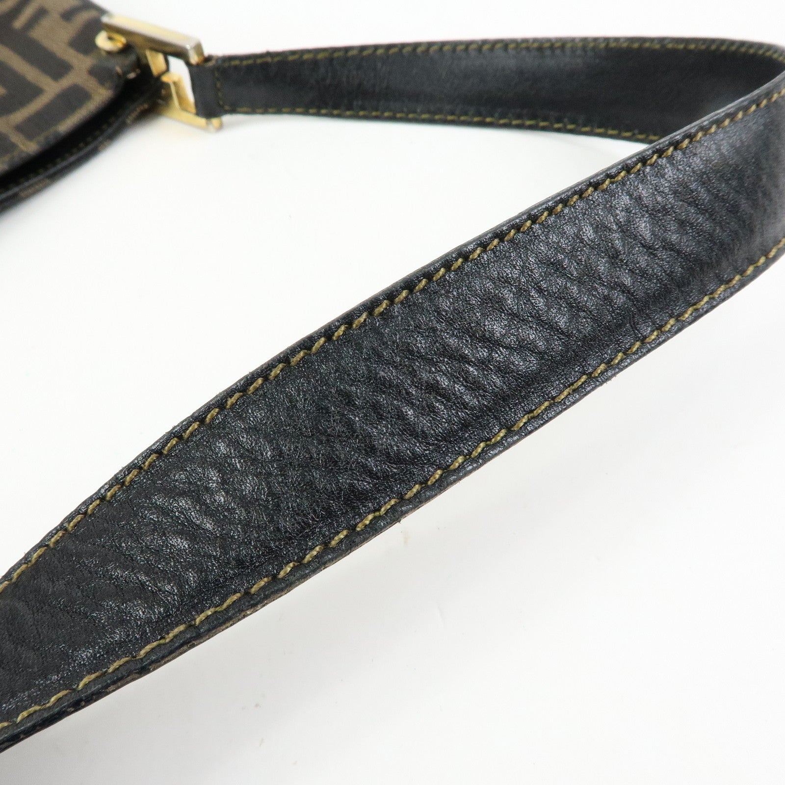 FENDI Zucca Canvas Leather Shoulder Bag Hand Bag Black Brown