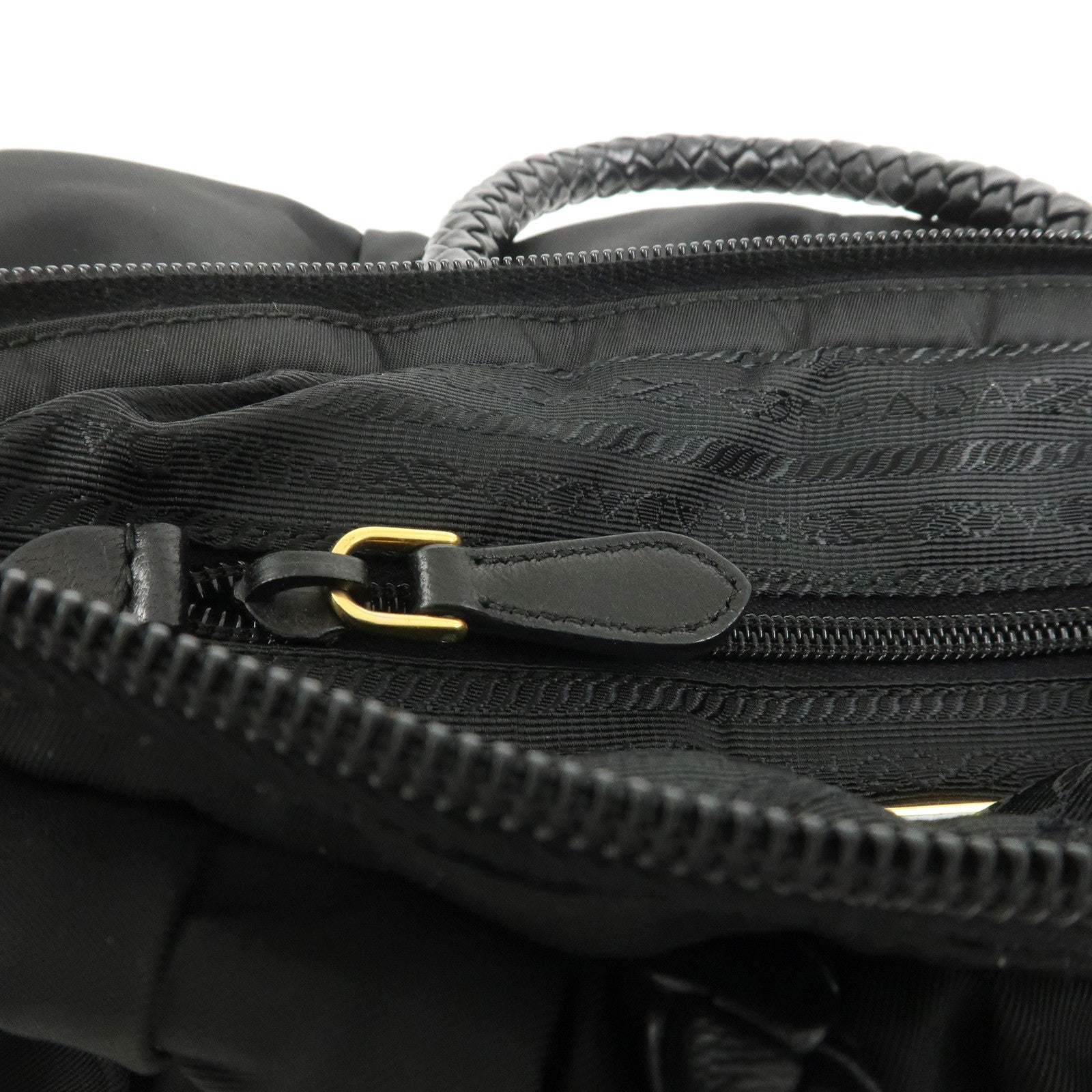 PRADA Logo Nylon Leather 2Way Bag Hand Shoulder Bag Black BN1631