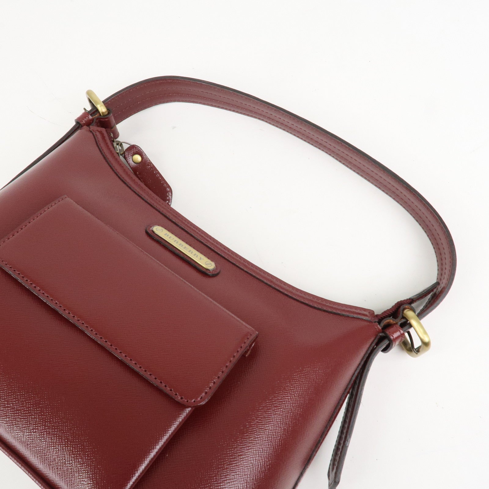 BURBERRY Leather Shoulder Bag Hand Bag Bordeaux Gold HDW