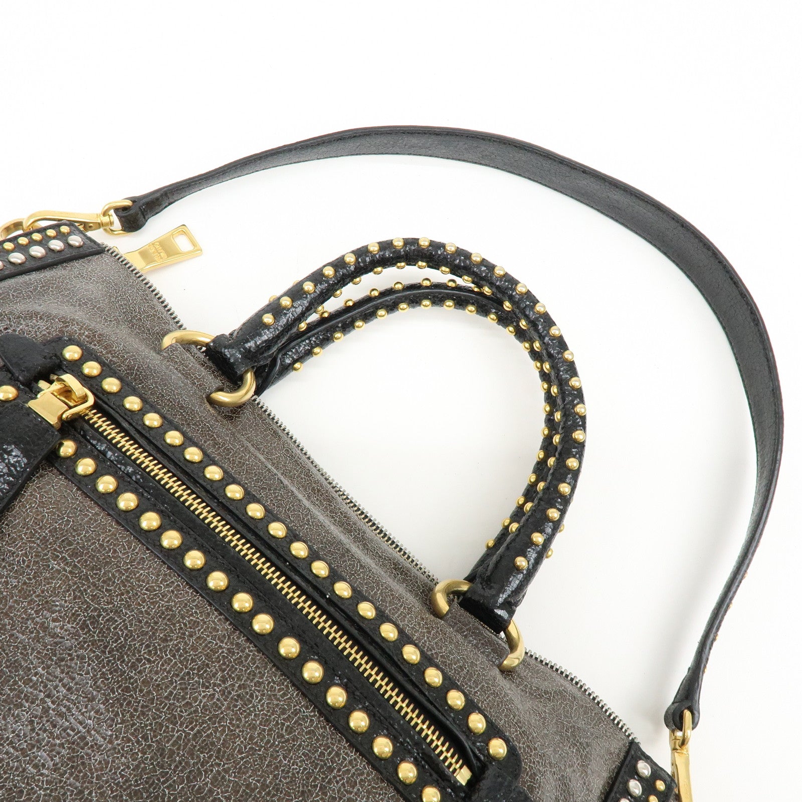 PRADA Triangle Logo Leather 2Way Bag Hand Bag Shoulder Bag Brown