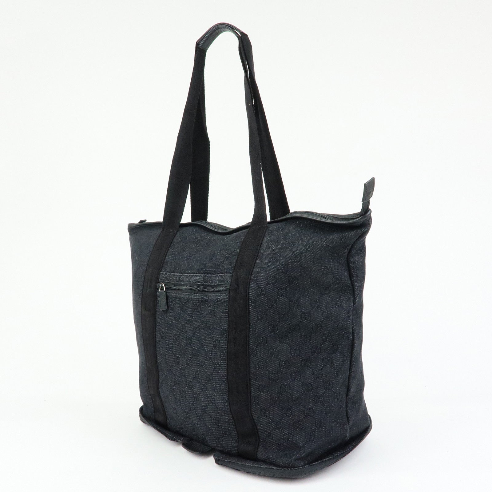GUCCI GG Denim Leather Foldable Tote Bag Shoulder Bag Black 152232