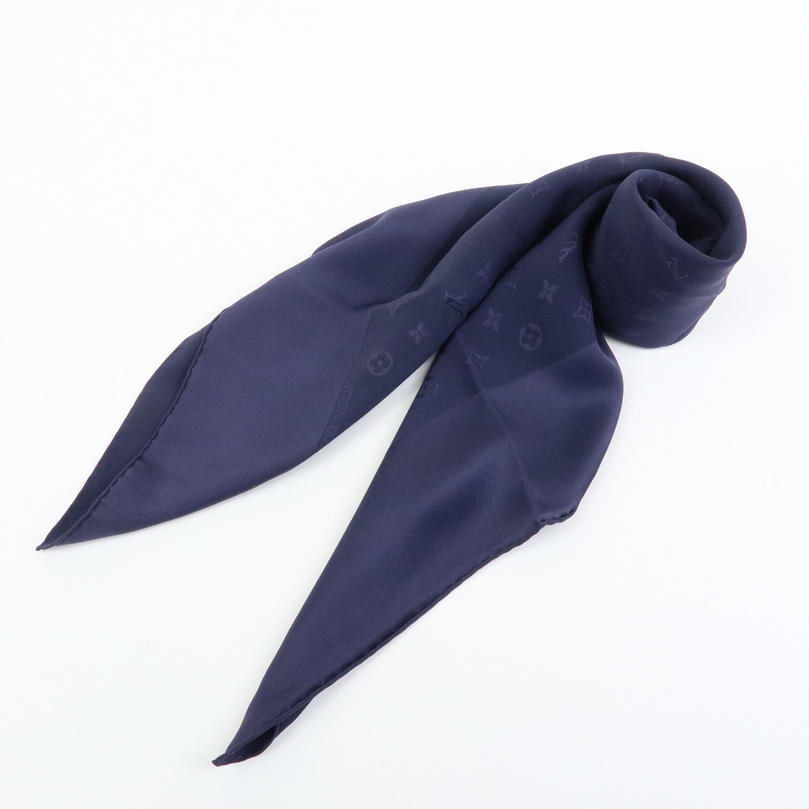 Louis Vuitton Monogram Silk100% Scarf Stole Shawl Navy