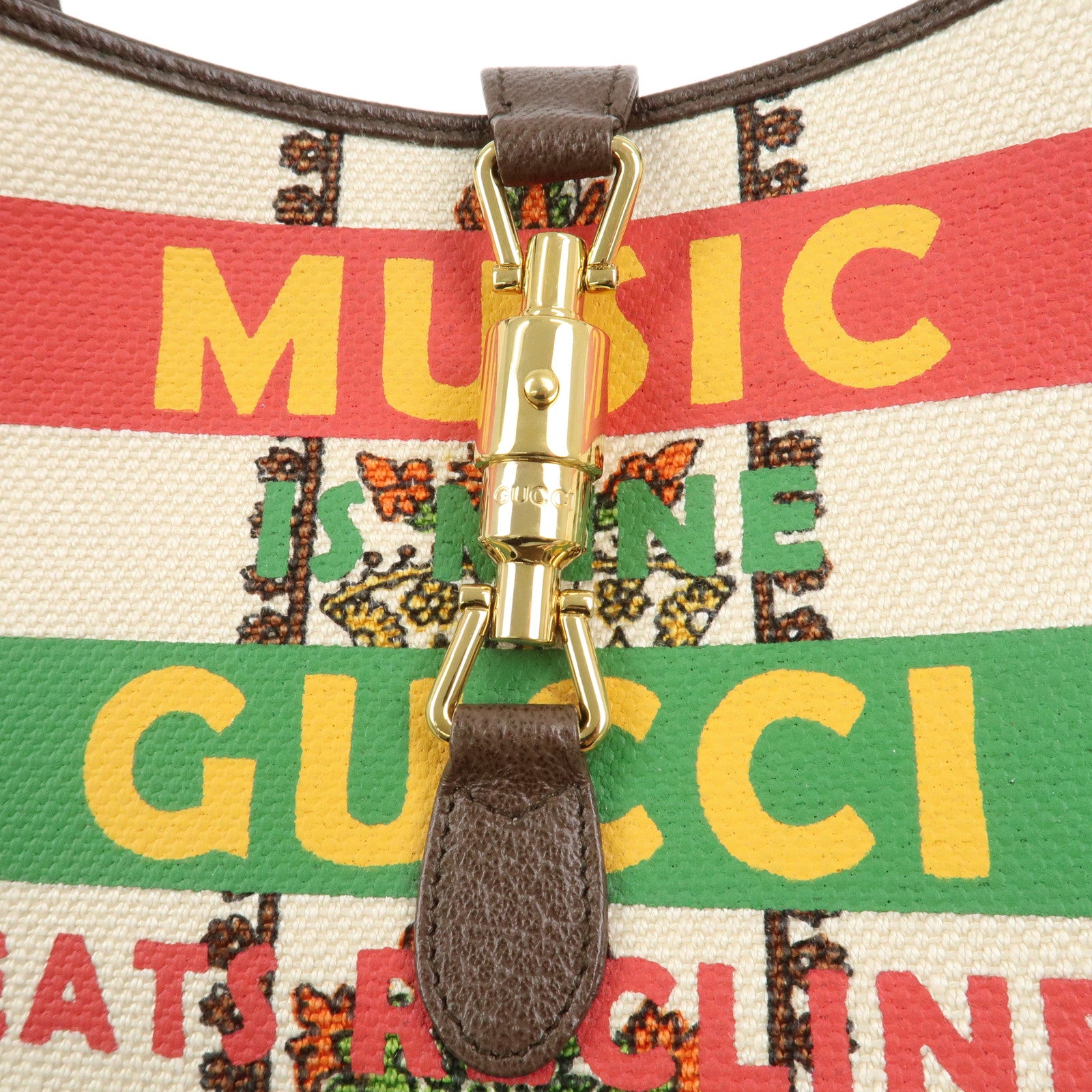 GUCCI New Jackie Canvas Leather Shoulder Bag Brown Natural 636706