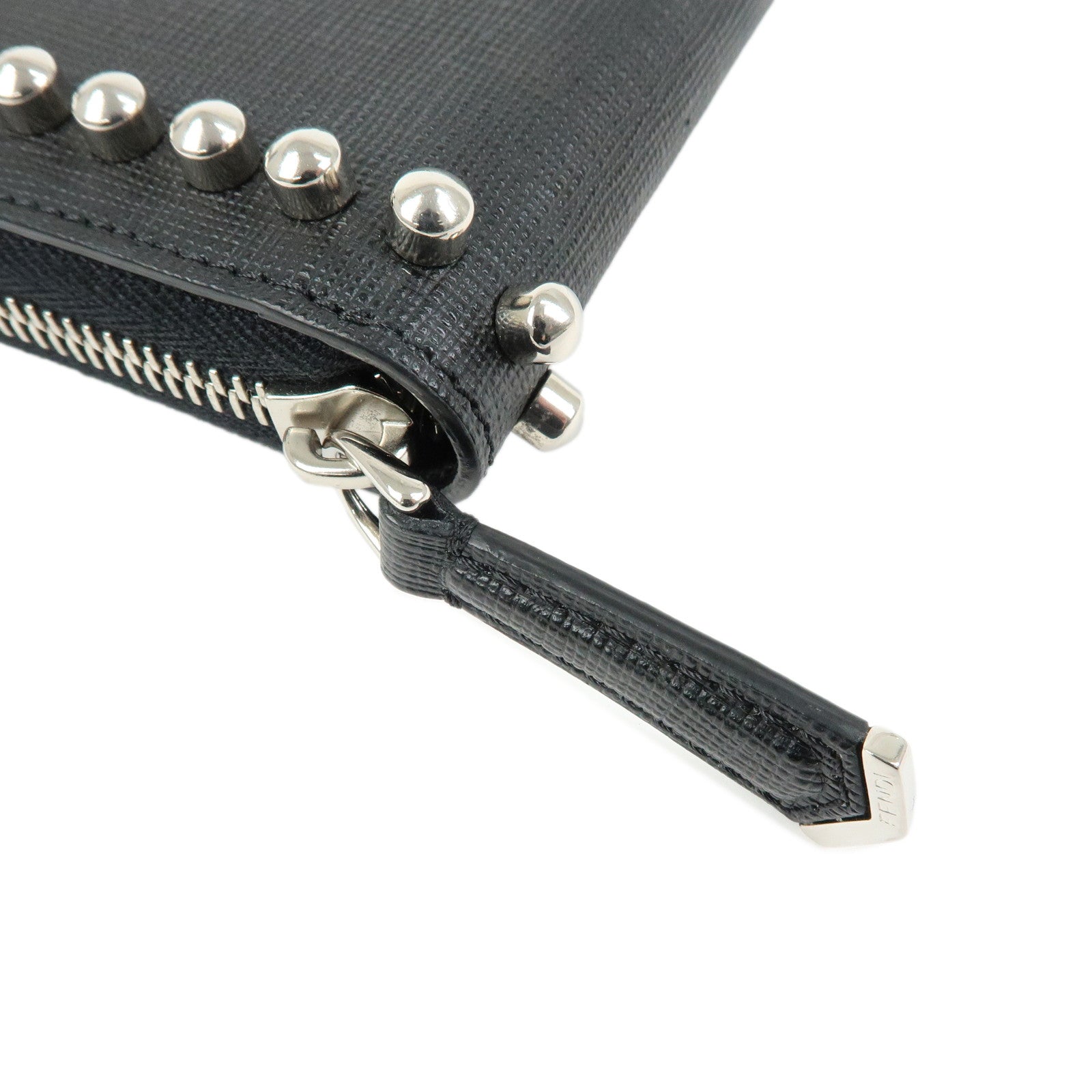 FENDI Leather Studs Zippy Long Wallet Black 8M0299