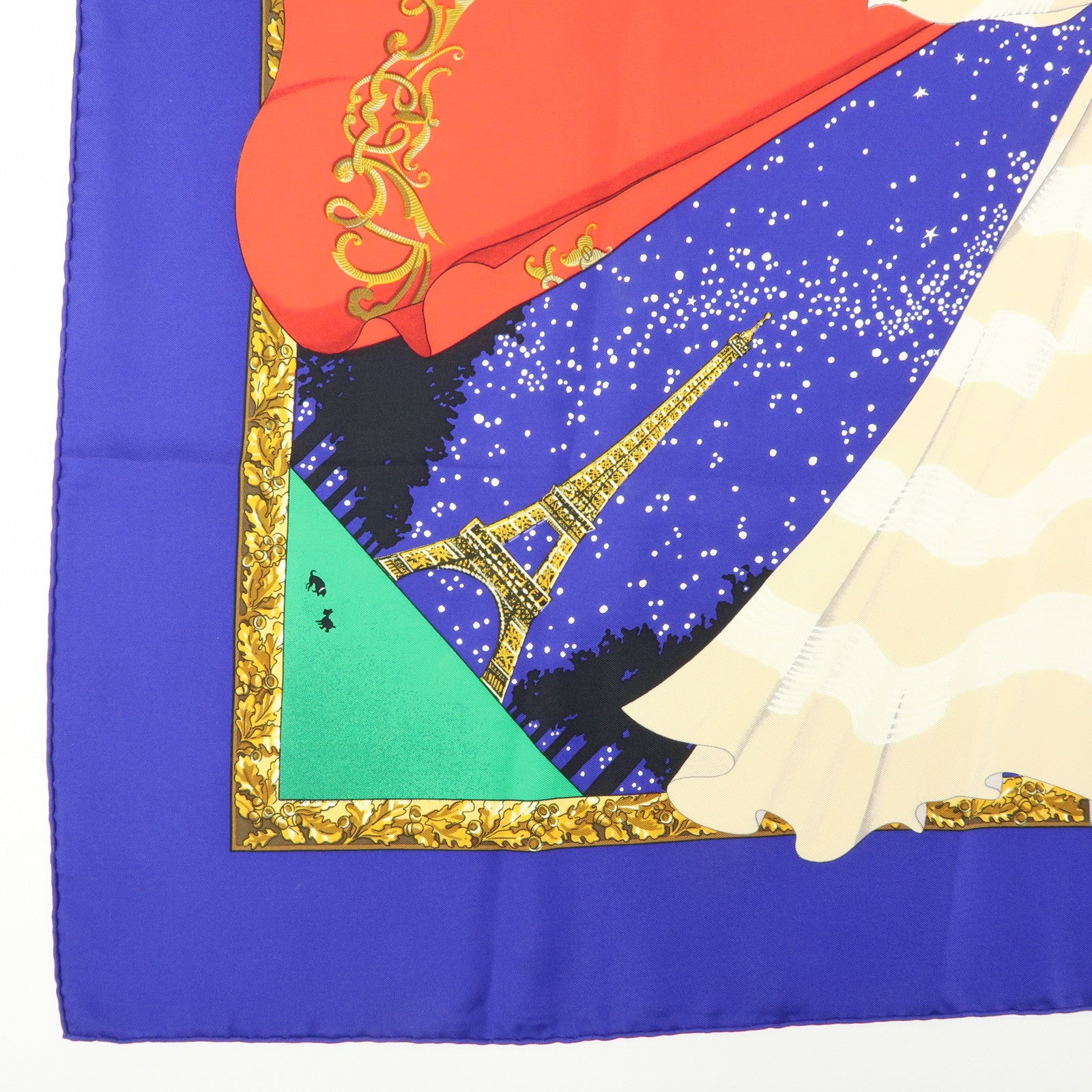 HERMES Carre 90 Silk 100% Scarf Souvenirs de Paris Blue Red Beige