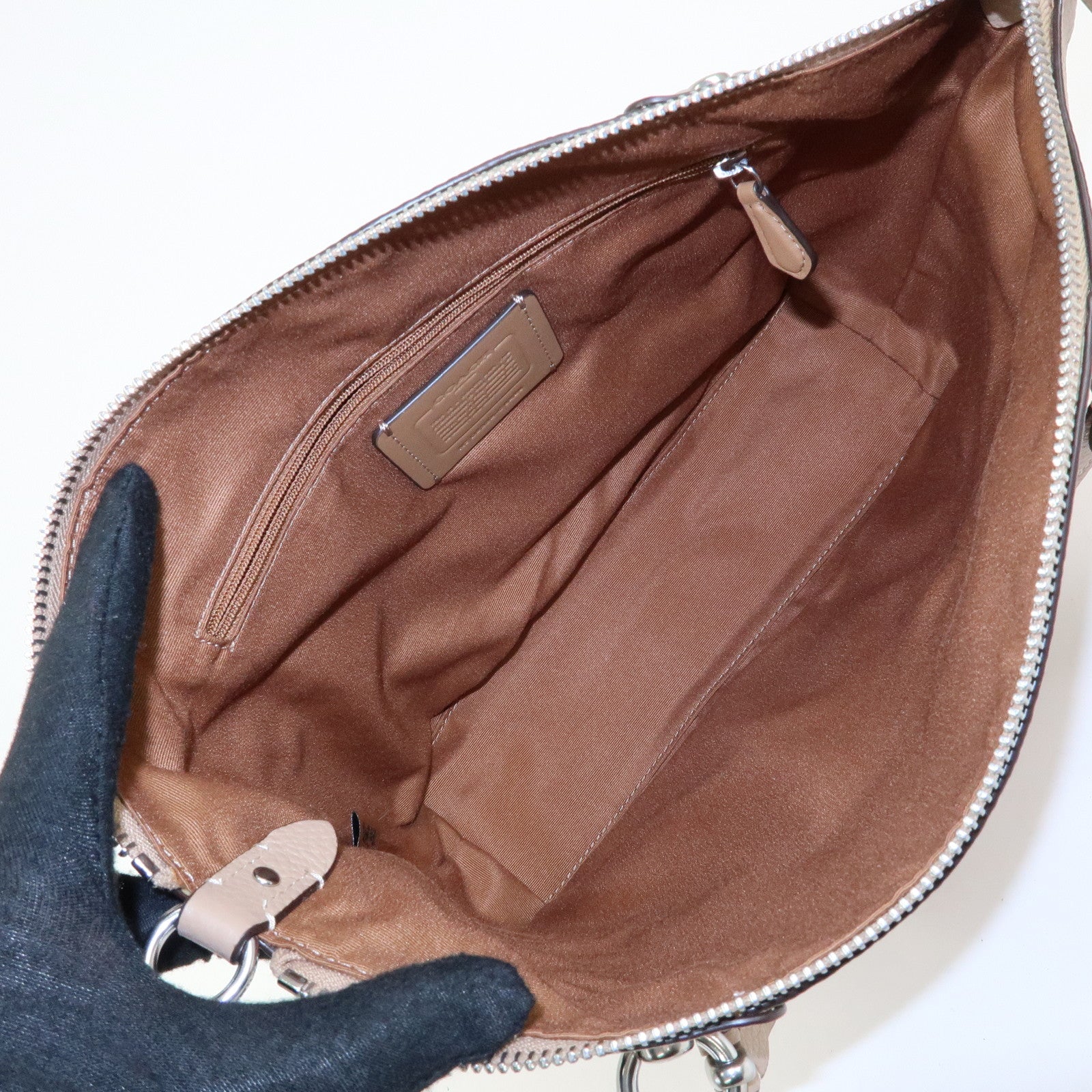COACH Kacey Satchel Leather 2Way Shoulder Bag Hand Bag Beige