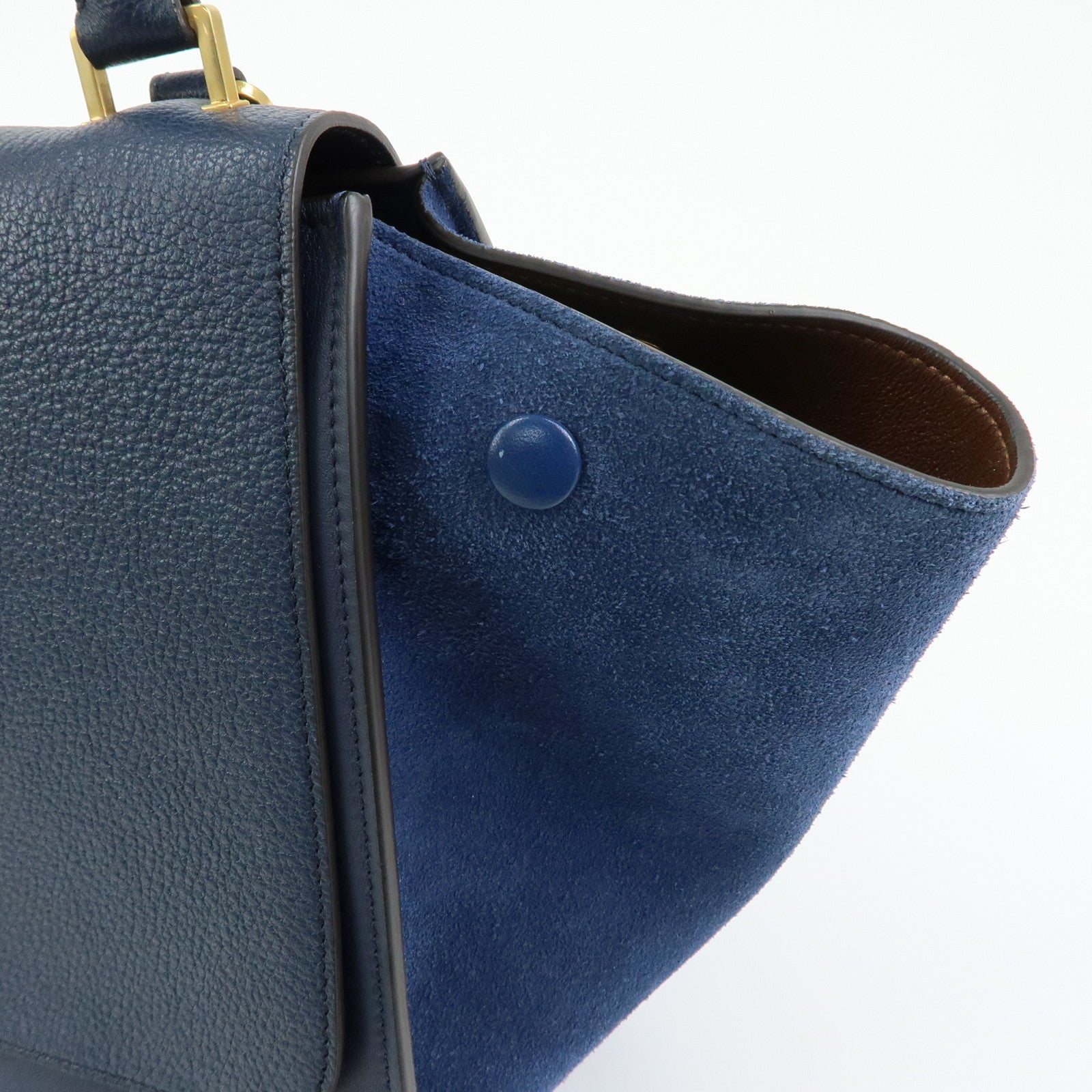 CELINE Leather Suede 2Way Bag Hand Bag Shoulder Bag Navy