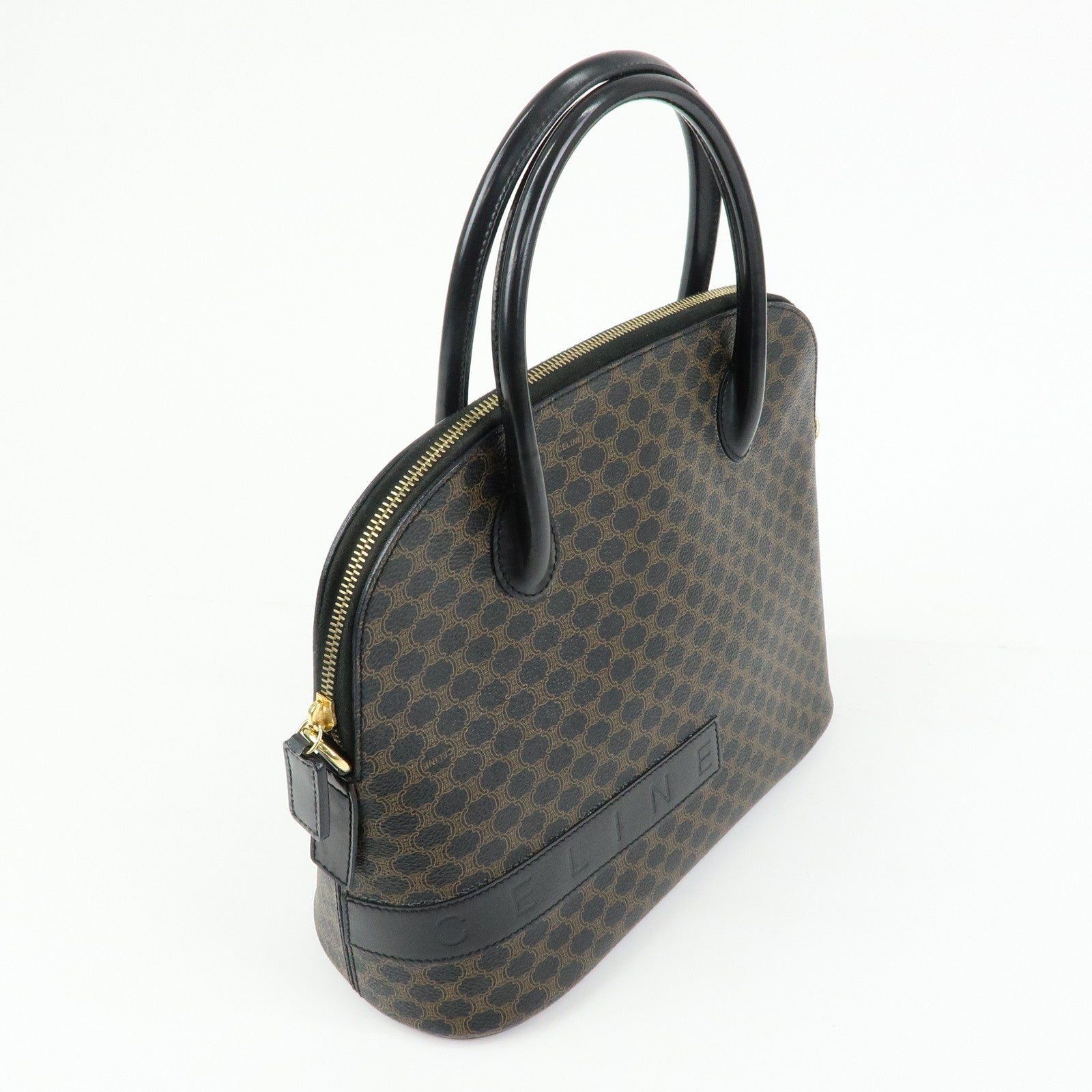 CELINE Macadam PVC Leather Hand Bag Black Brown
