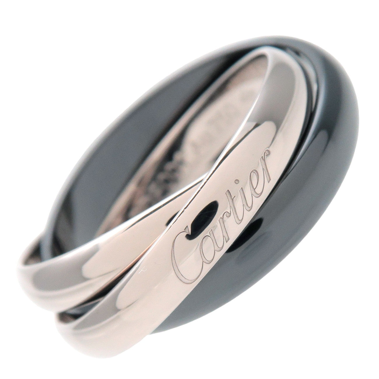 Cartier Trinity Ring MM K18 750W Gold Black Ceramic Black US6.5