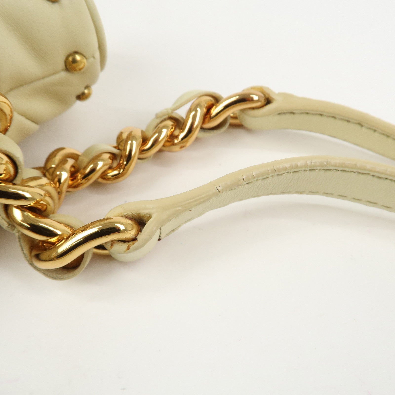 MIU MIU Logo Leather Shoulder Bag Hand Bag Cream