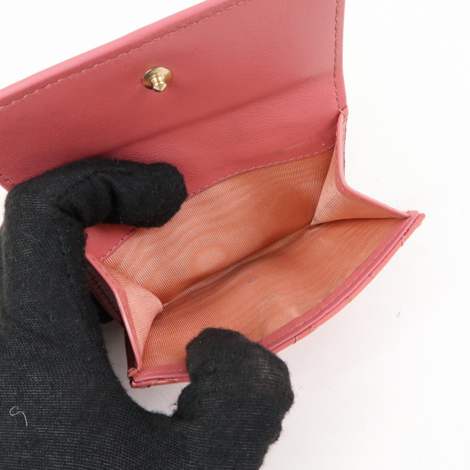 Christian Dior Cannage Patent Leather Bi-fold Compact Wallet Pink