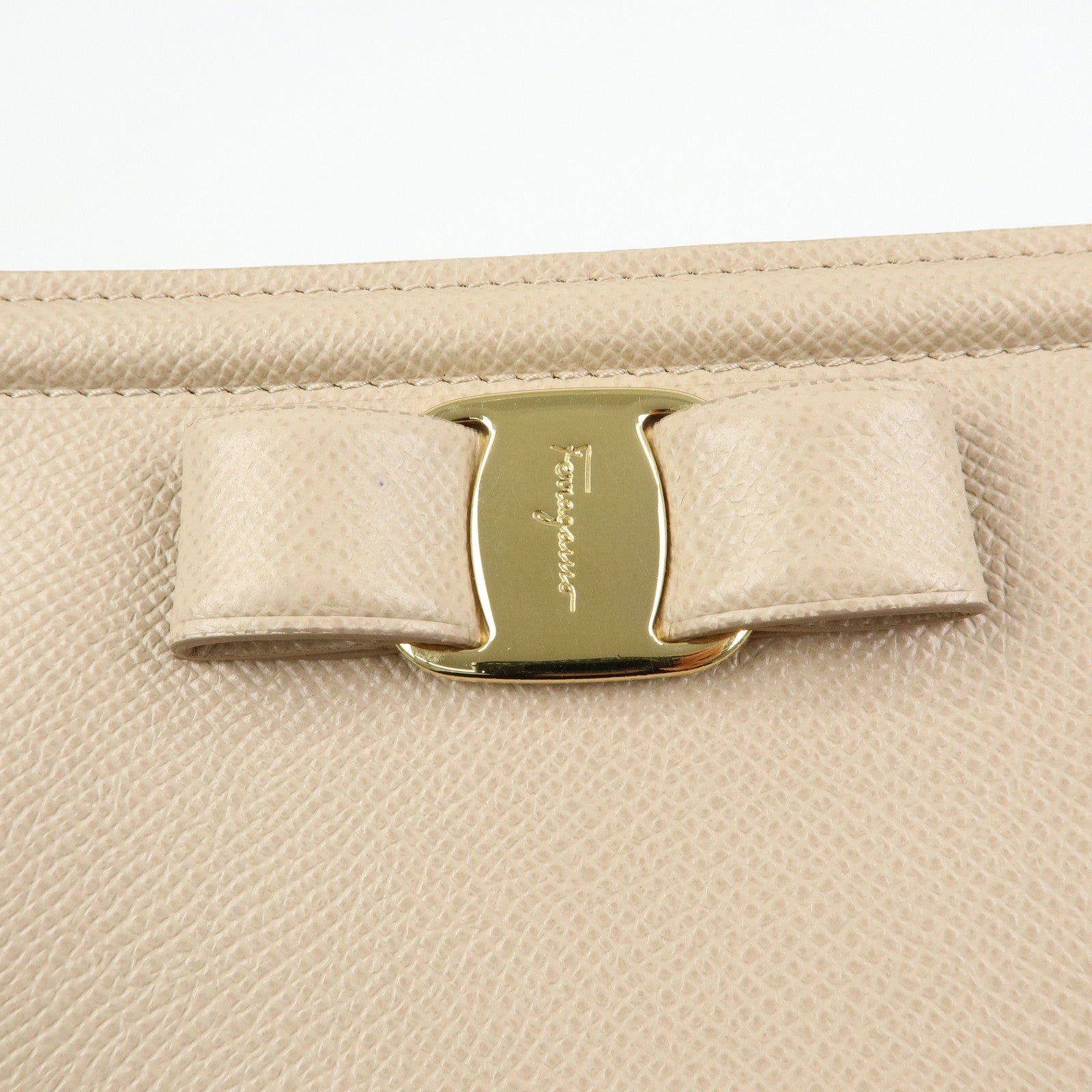 Ferragamo Vara Ribbon Leather Tote Bag Hand Bag Pink Beige