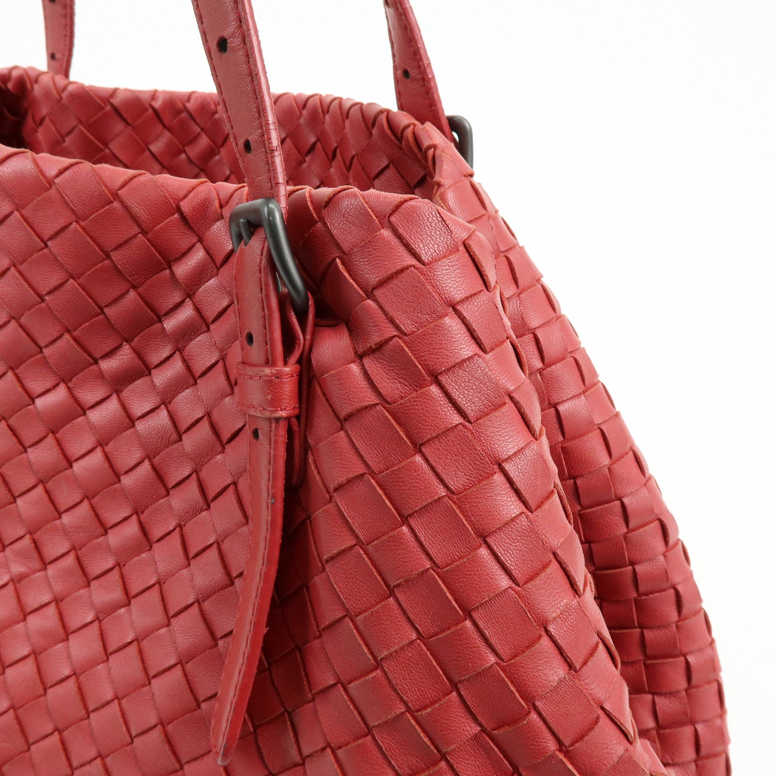 BOTTEGA VENETA Intrecciato Leather Tote Bag Shoulder Bag Red