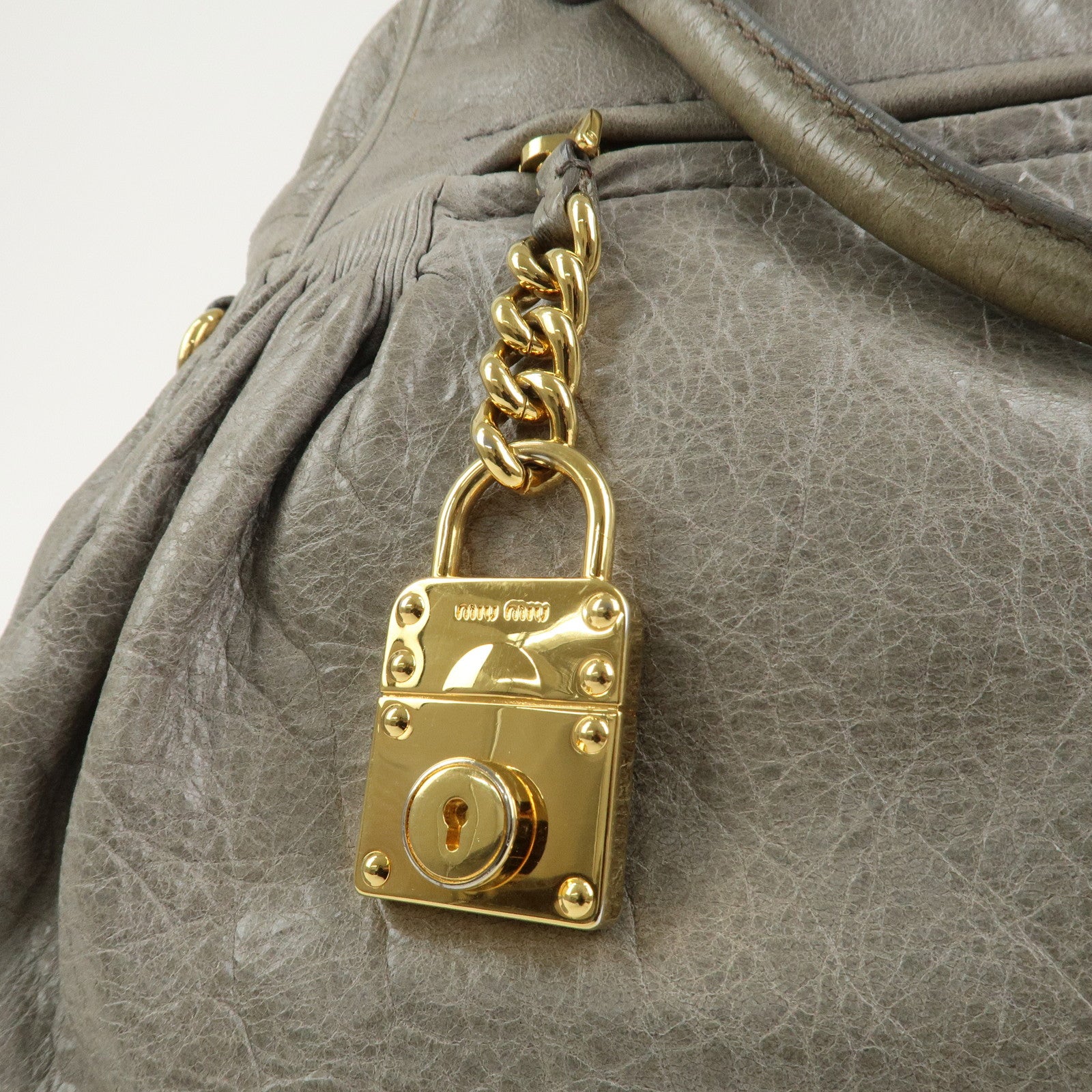 MIU MIU Logo Leather Hand Bag Shoulder Bag Gray