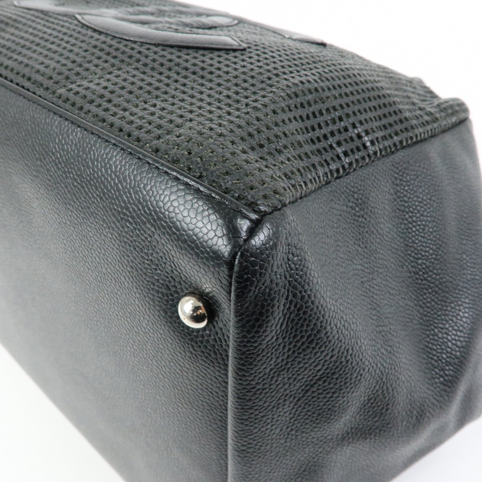CHANEL COCO Mark Caviarskin Punching Boston Bag Hand Bag Black