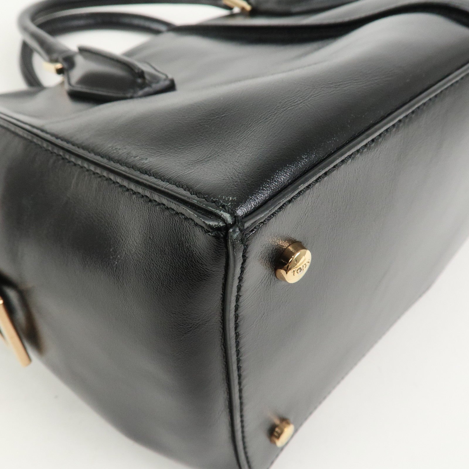 TOD’S D Cube Leather 2 Way Bag Hand Bag Shoulder Bag Black Gold
