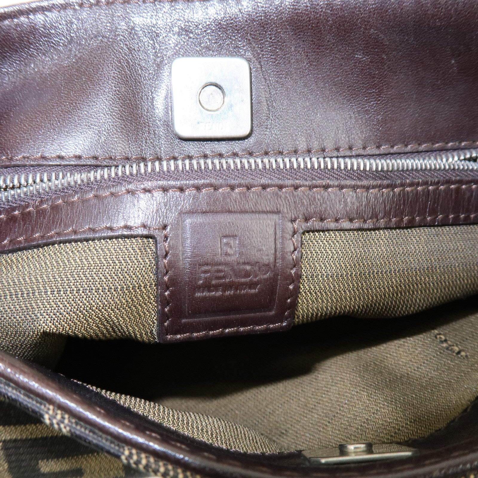 FENDI Zucca Canvas Leather Shoulder Bag Brown Black 83150820992