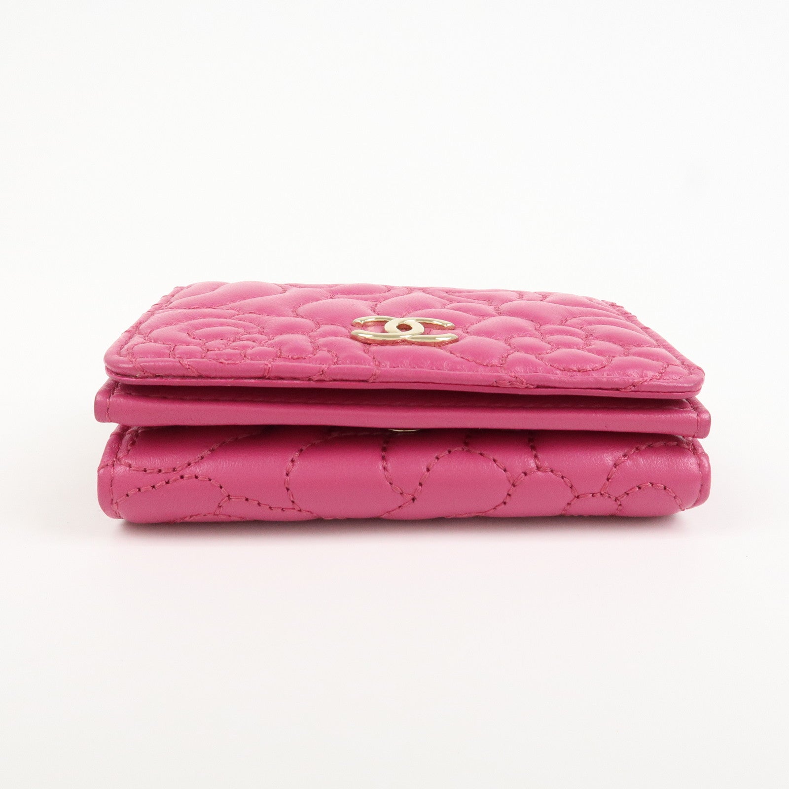 CHANEL COCO Mark Lamb Skin Tri-fold Compact Wallet Pink