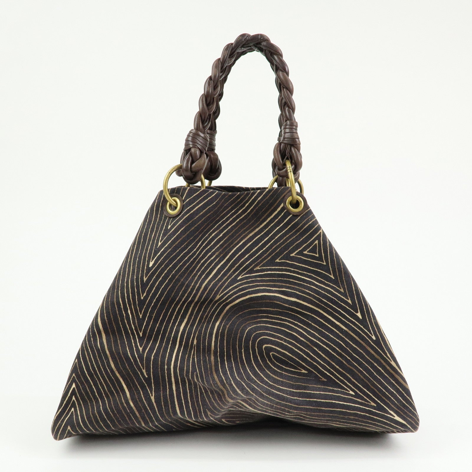 BOTTEGA VENETA Canvas Leather Tote Bag Hand Bag Brown