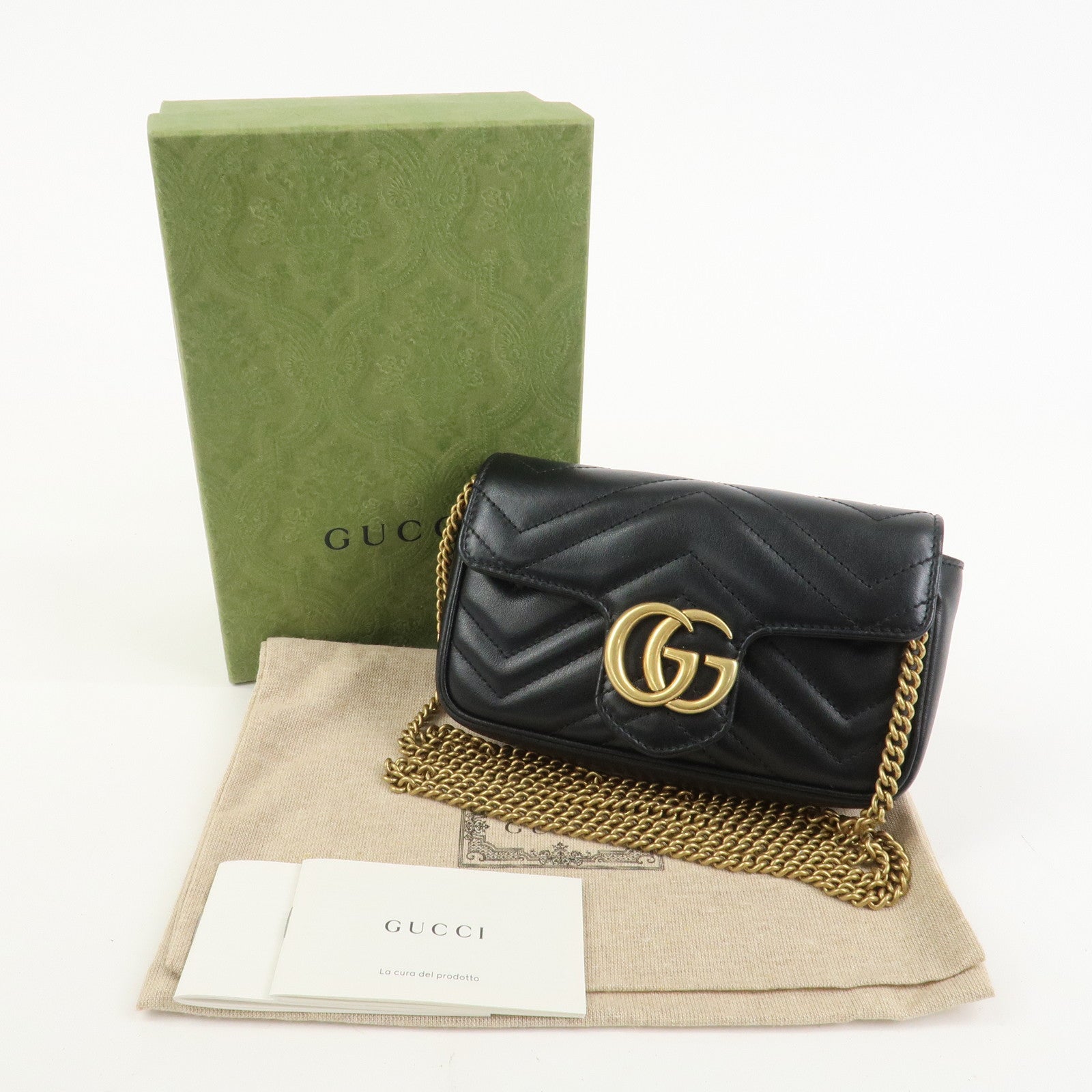GUCCI GG Marmont Leather Chain Shoulder Bag Black 476433