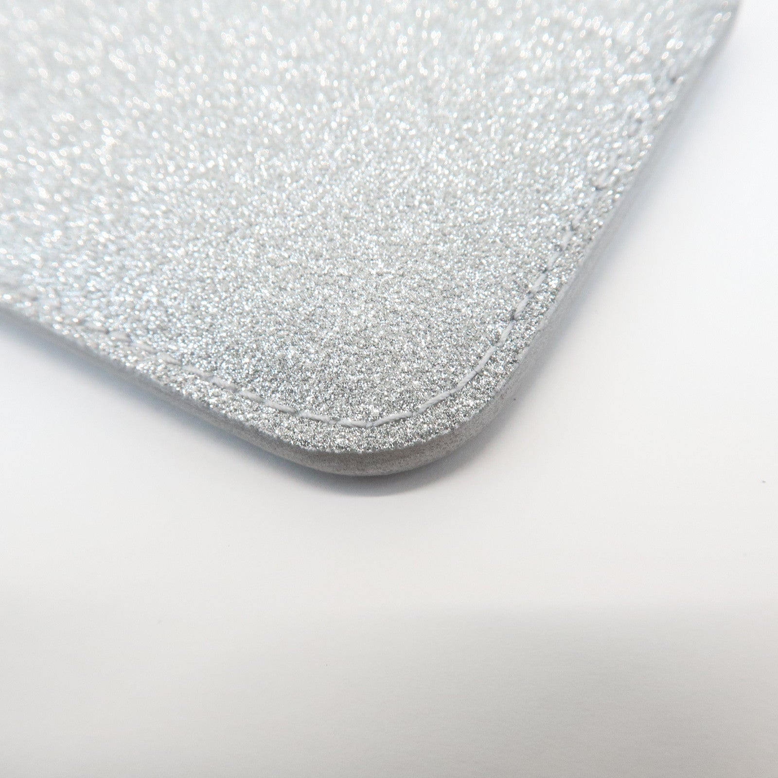 BALENCIAGA Logo Leather Card Case Card Holder Silver