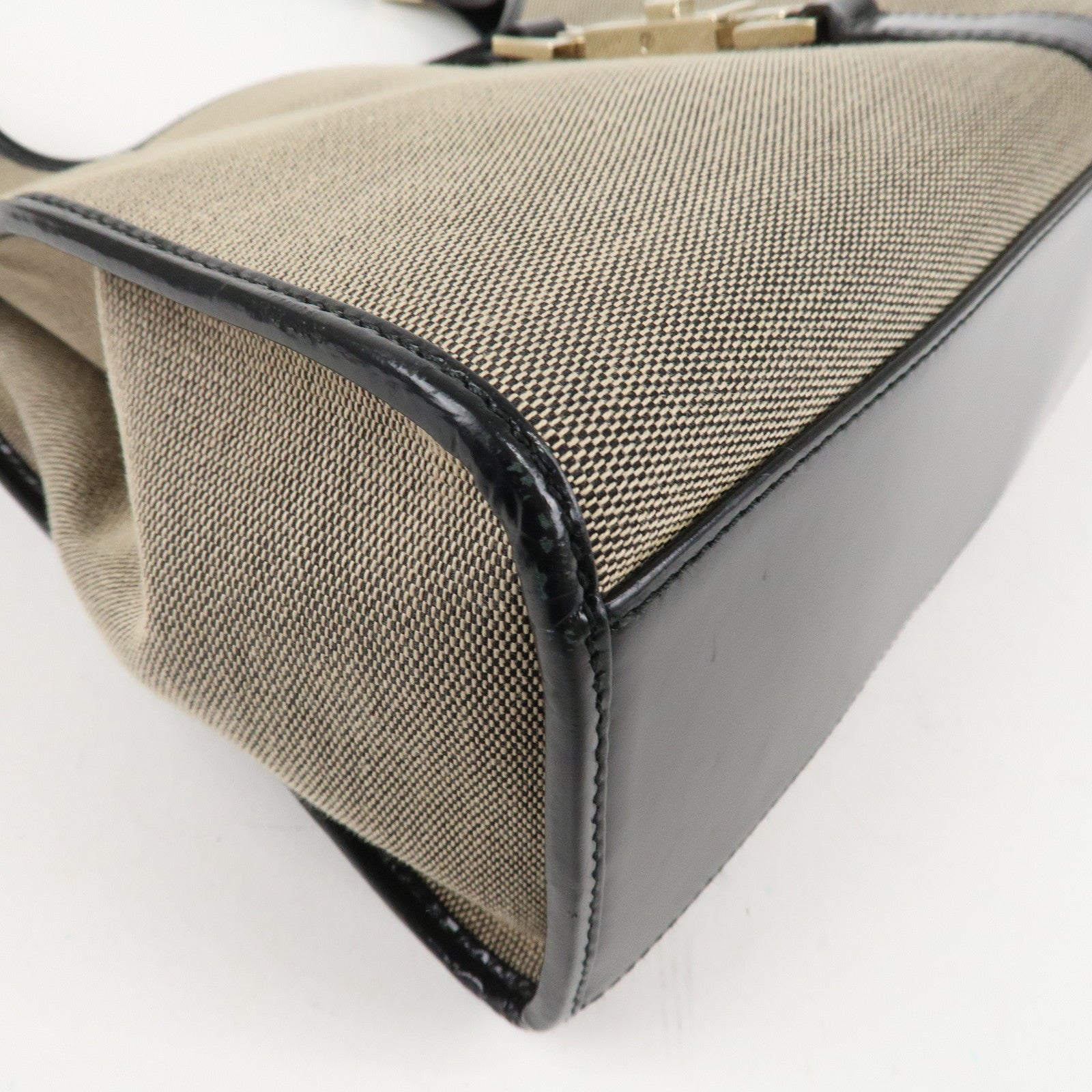 GUCCI Jackie Leather Shoulder Bag Beige Black 002.1067 Used