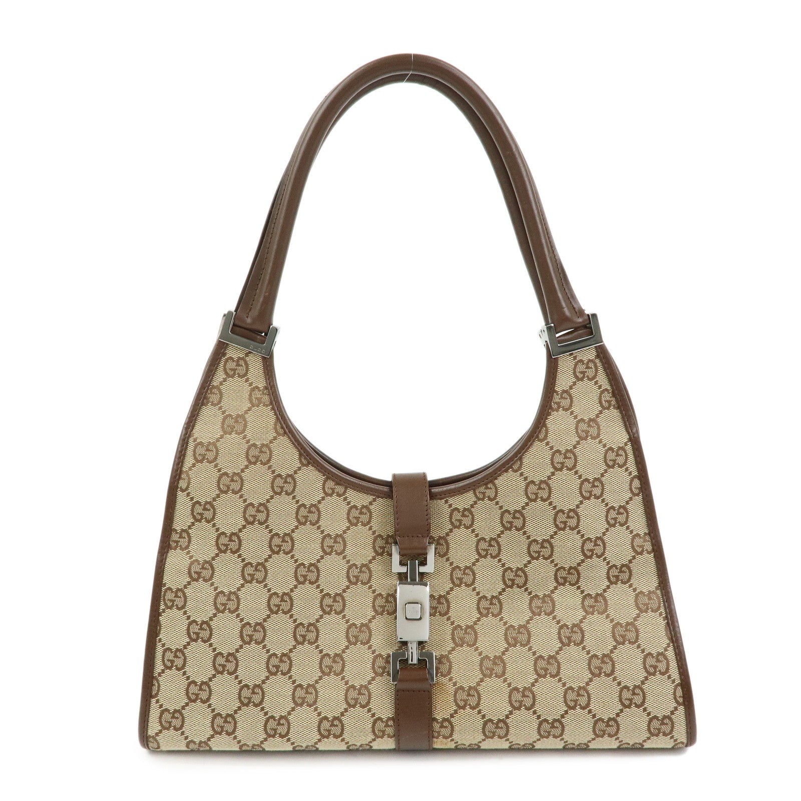 GUCCI Jackie GG Canvas Leather Shoulder Bag Beige Brown 01719