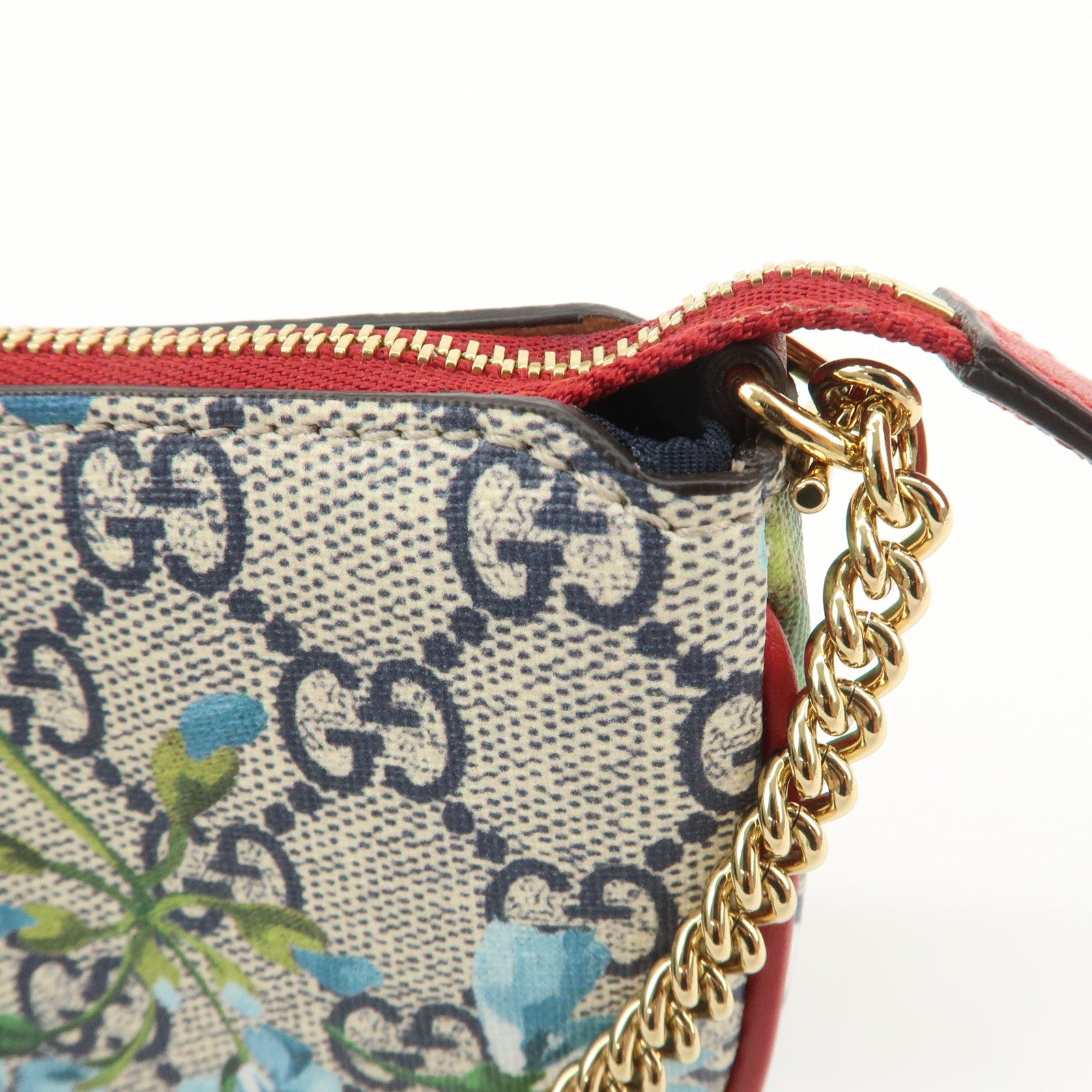 GUCCI GG Supreme GG Blooms Cosmetic Pouch Hand Bag Blue Red 429766