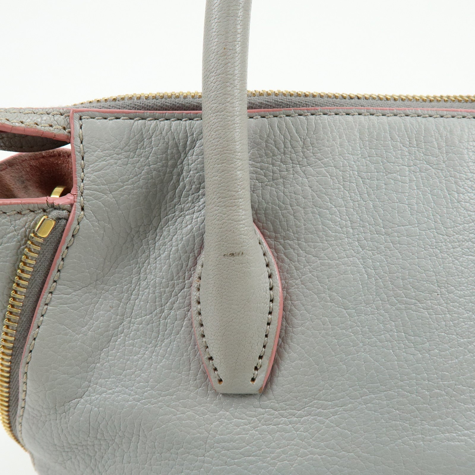 MIU MIU Madras Leather 2Way Bag Hand Bag Gray Pink 5BA003