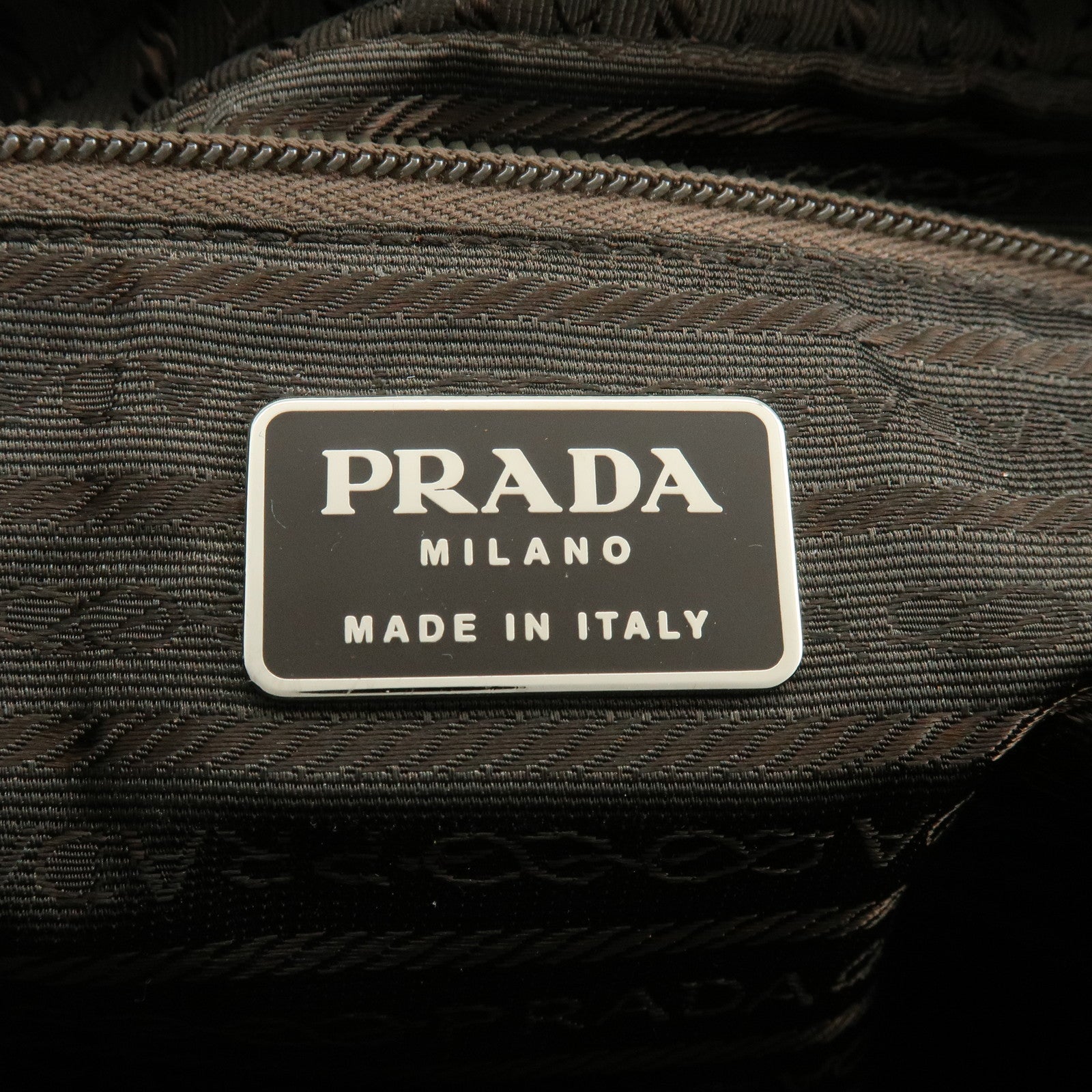 PRADA Triangle Logo Nylon Leather Hand Bag Tote Boston Bag Khaki