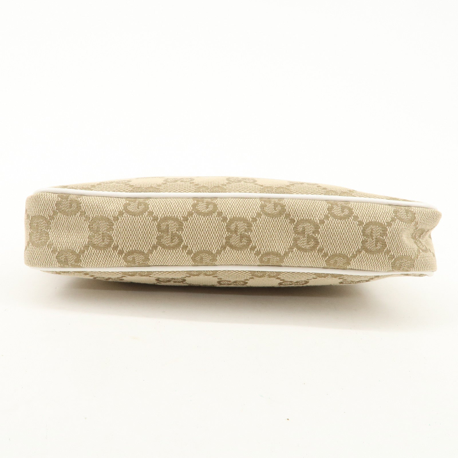 GUCCI GG Canvas Leather Hand Bag Accessory Pouch Beige Ivory 154432 Used