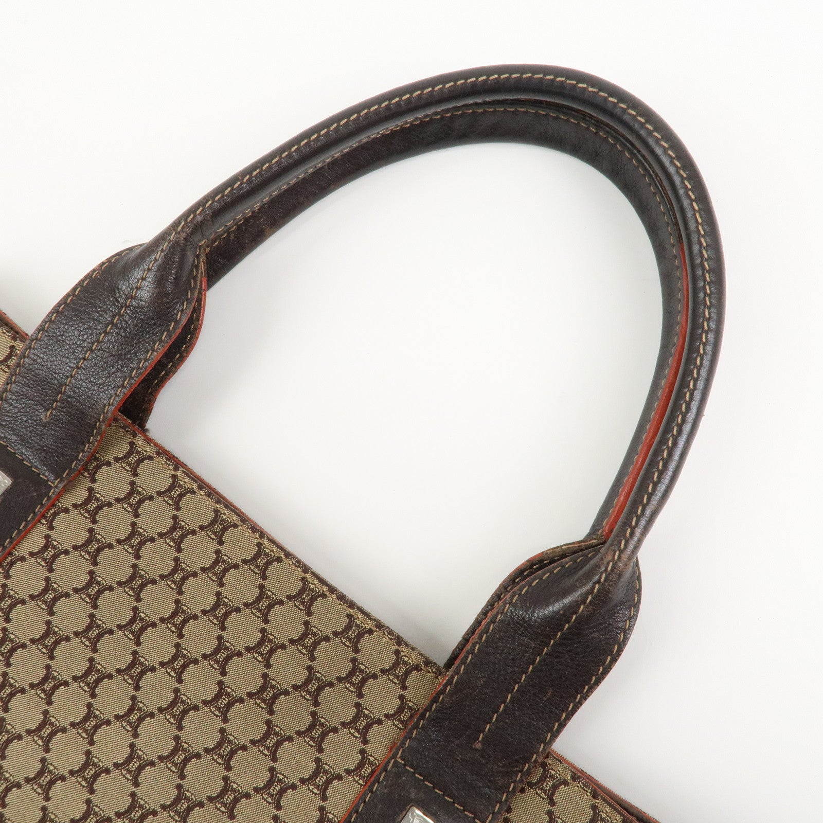 CELINE Macadam Canvas Leather Tote Bag Shoulder Bag Beige Brown