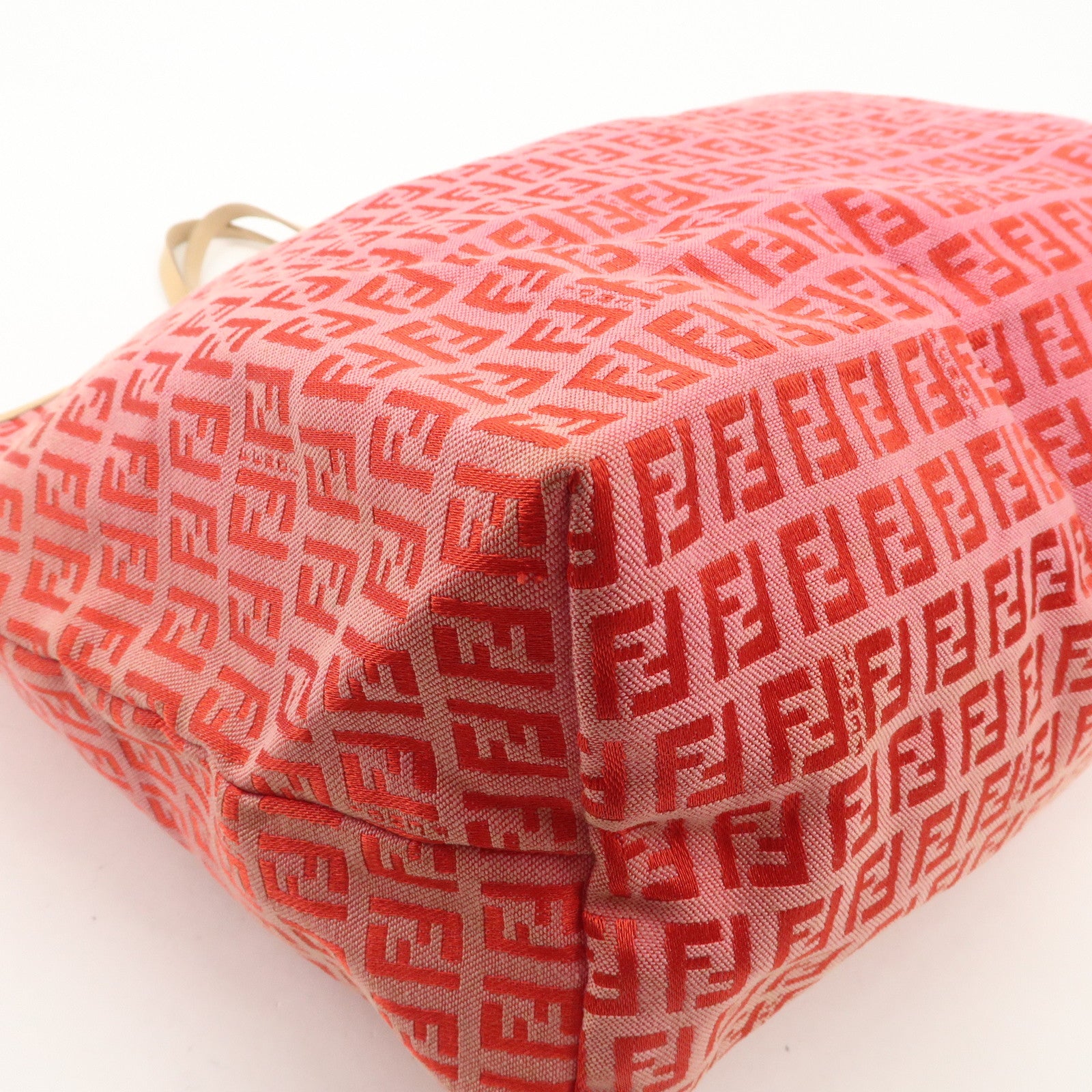 FENDI Zucchino Canvas Leather Tote Bag Shoulder Bag Red Pink 8BH005