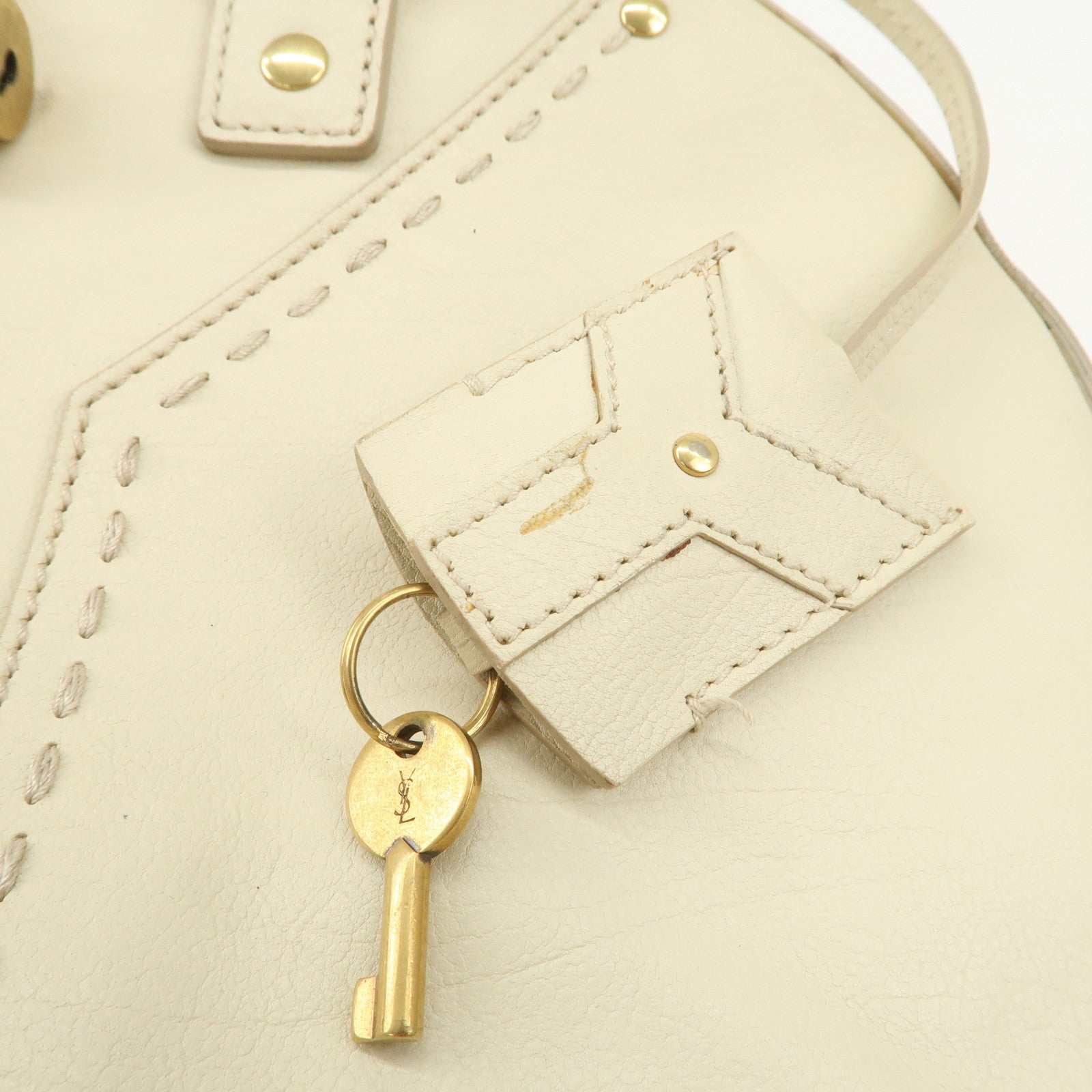 SAINT LAURENT PARIS Muse Leather Hand Bag Shoulder Bag Ivory