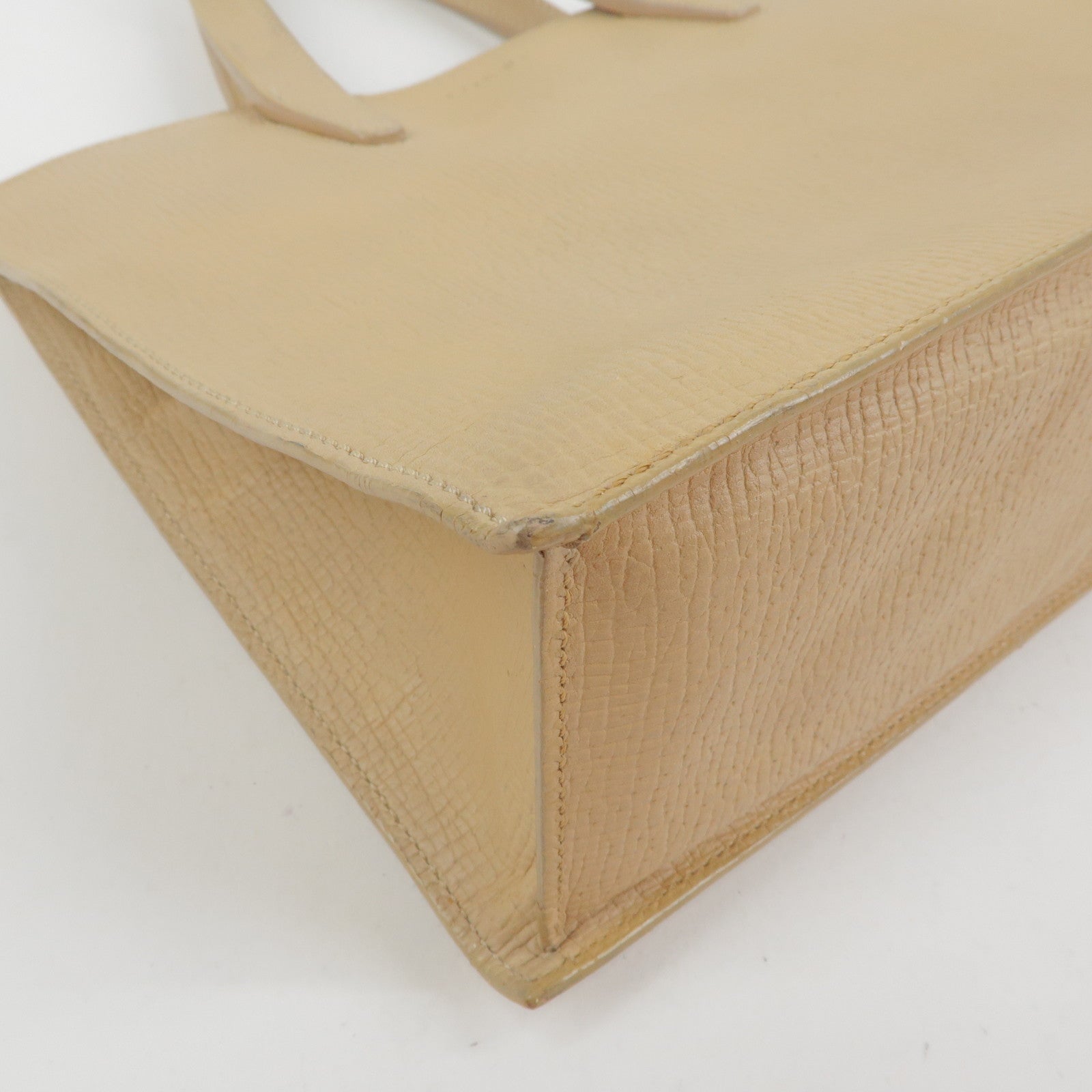 LOEWE Anagram Embossed Leather Tote Bag Hand Bag Beige