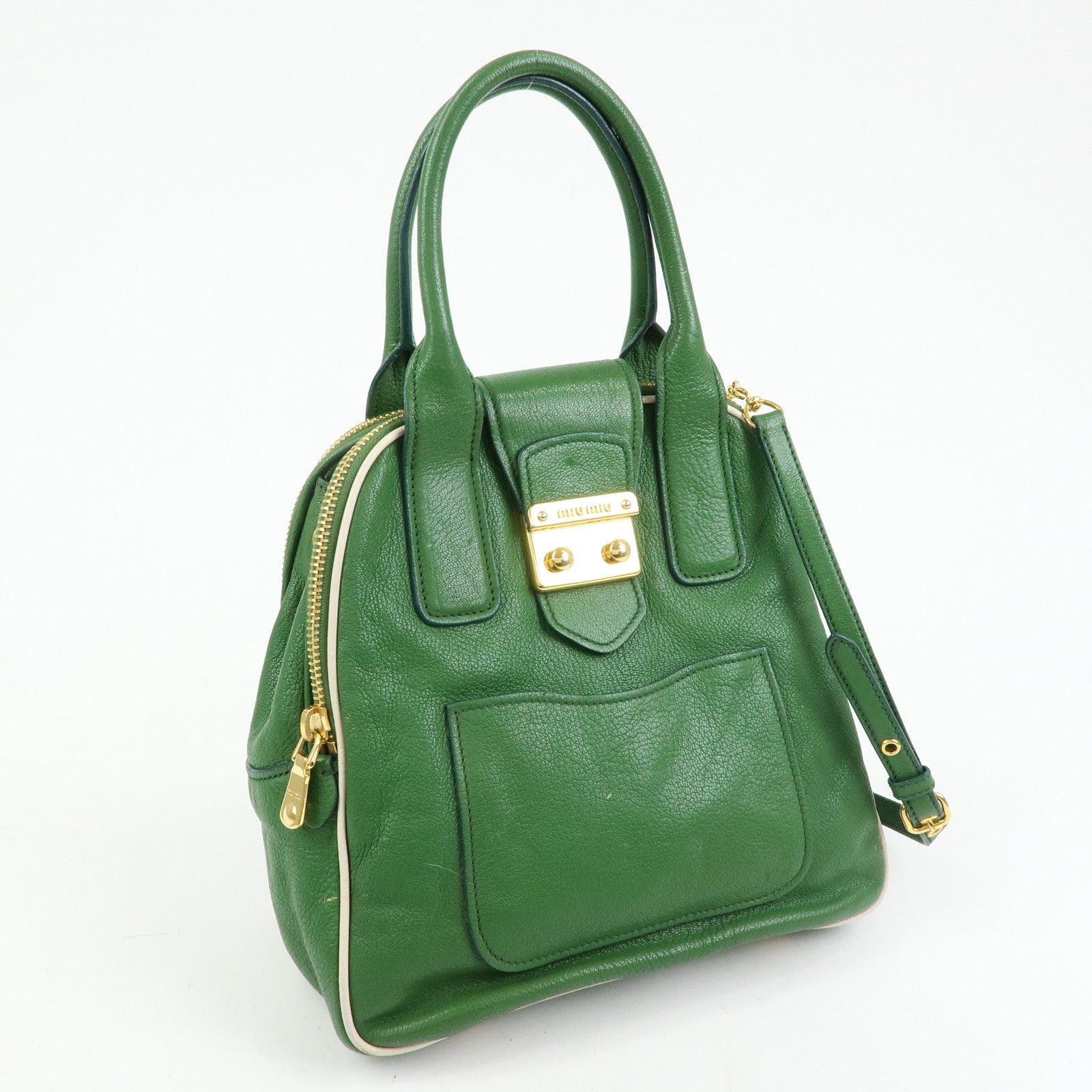 MIU MIU Madras Leather 2Way Bag Hand Bag Shoulder Bag Green