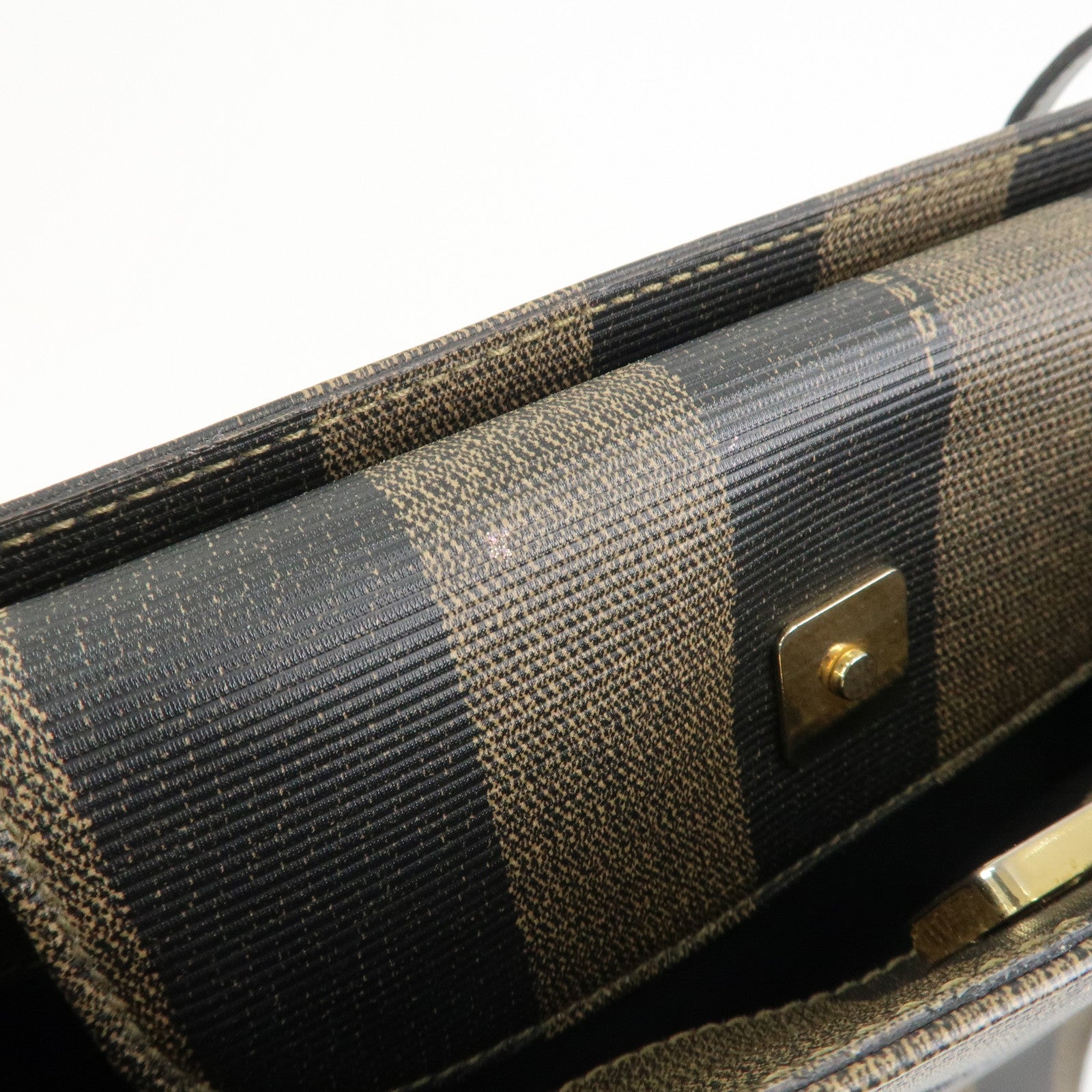 FENDI Pequin PVC Coating Canvas Leather Tote Bag Brown Black 259980