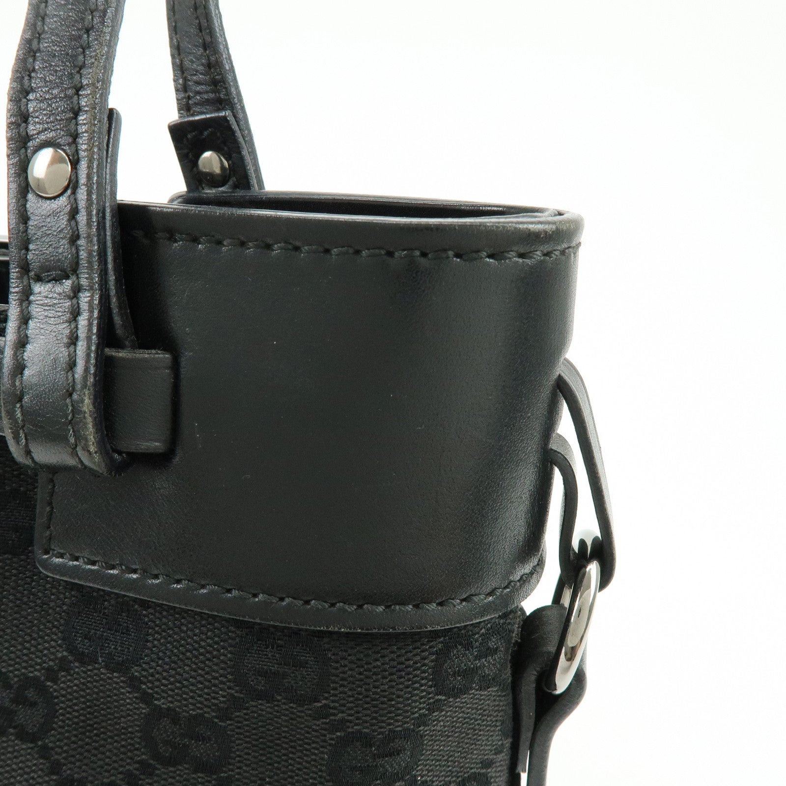 GUCCI GG Monogram Canvas Leather Tote Bag Hand Bag Black 107757