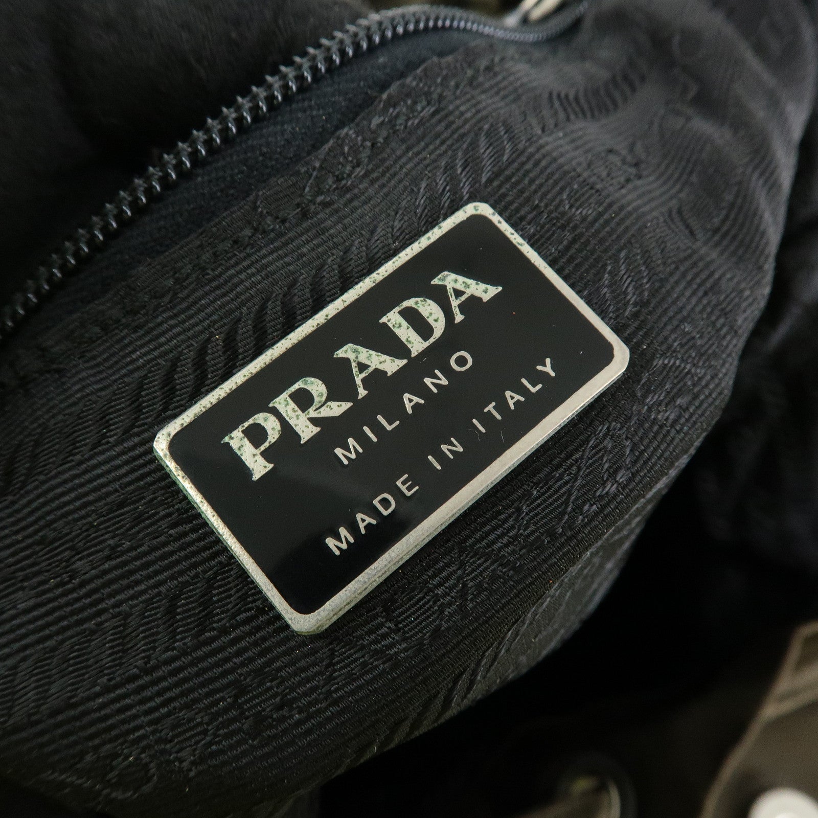 PRADA Triangle Logo Nylon Leather Backpack Rucksack Khaki B6677