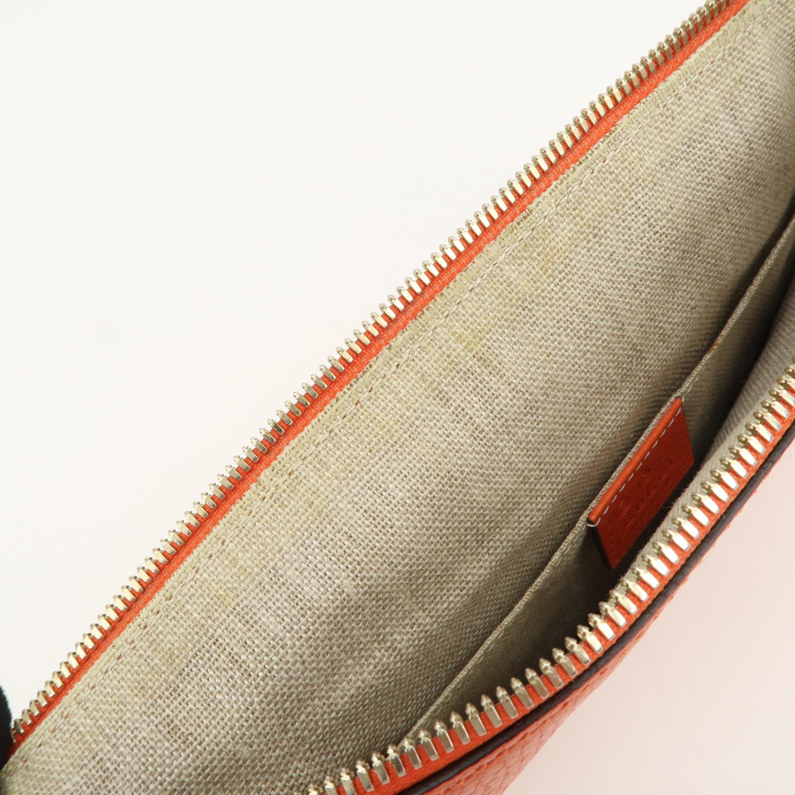 GUCCI Bamboo Logo Leather Clutch Bag Pouch Orange 449653