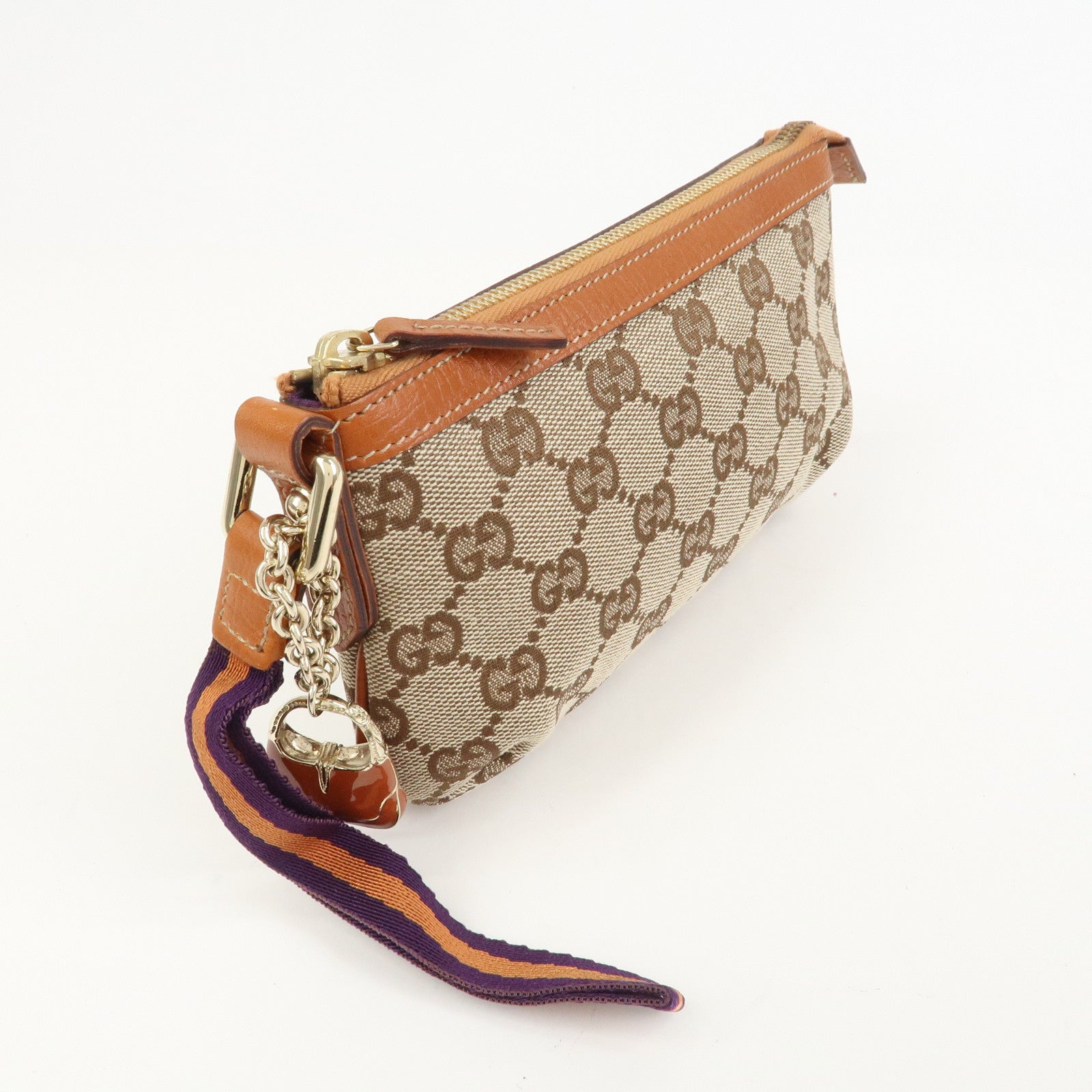 GUCCI Sherry GG Canvas Leather Pouch Cosmetic Pouch Brown 152507