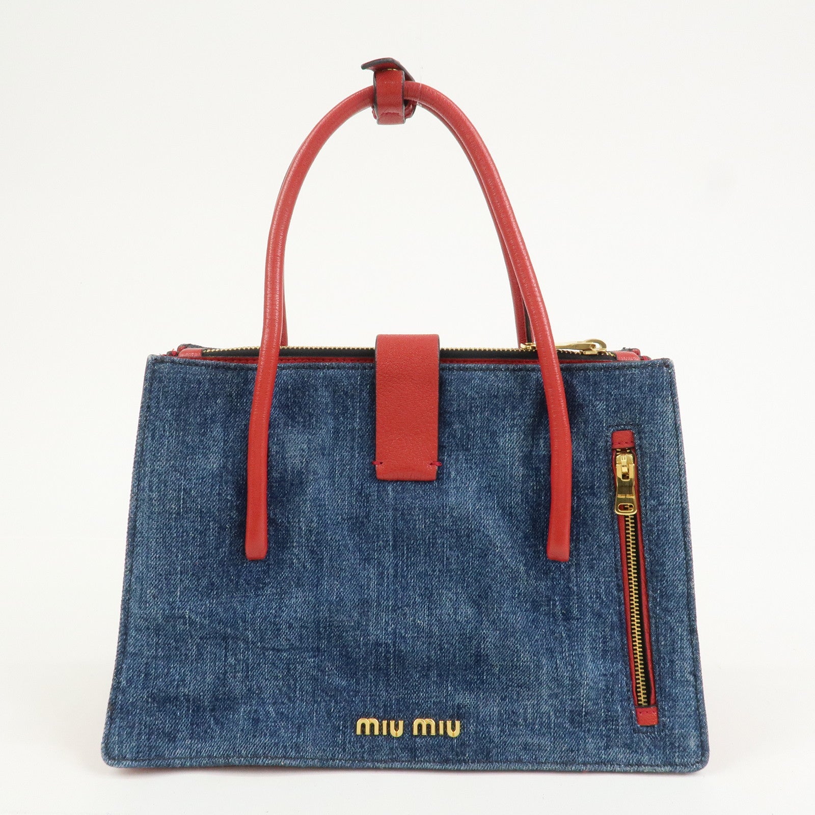 MIU MIU Denim Leather Denim 2Way Bag Hand Bag Shoulder Bag RN1104