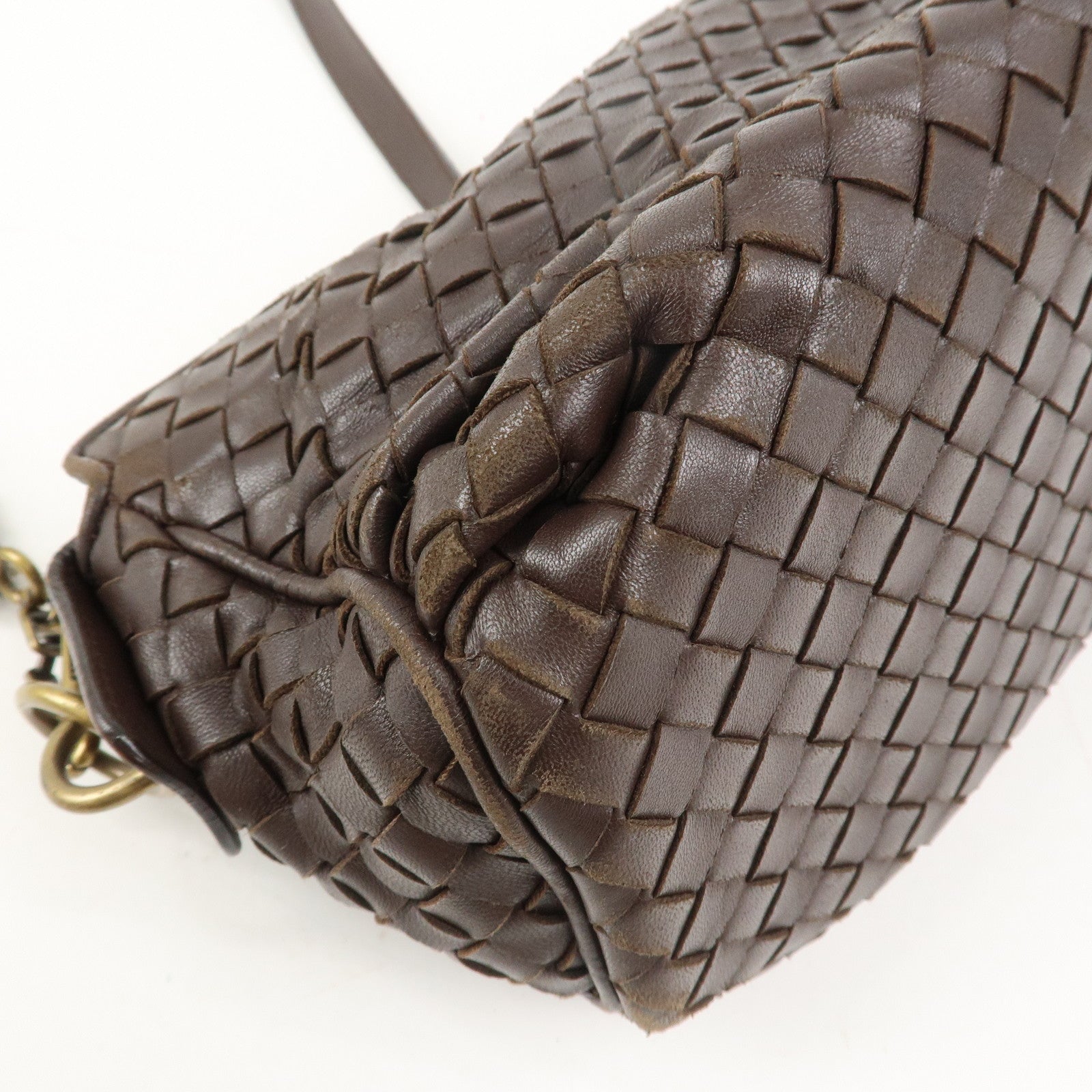 BOTTEGA VENETA Logo Intrecciato Leather Shoulder Bag Brown