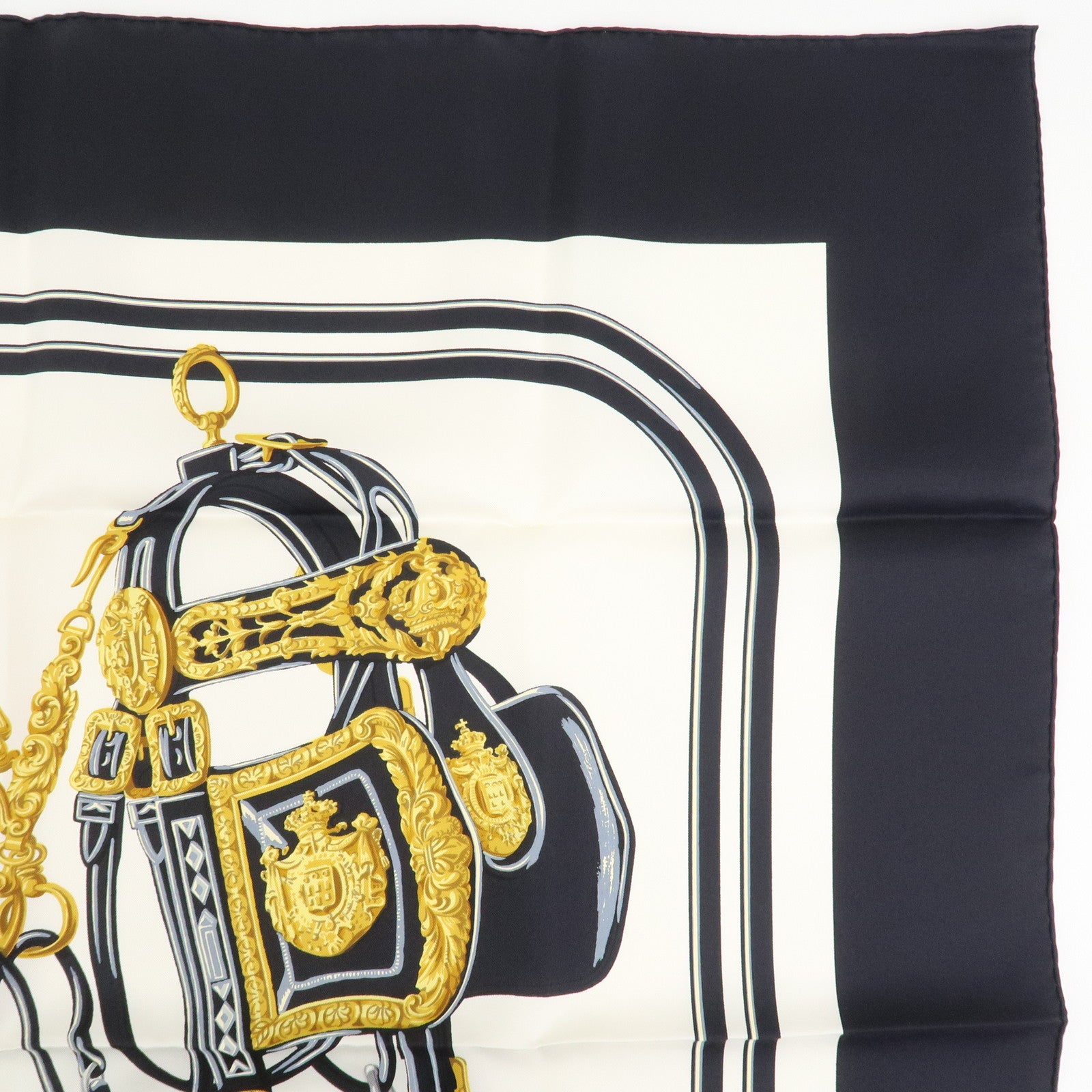 HERMES Carre 90 Silk 100% Scarf BRIDES DE GALA Black White