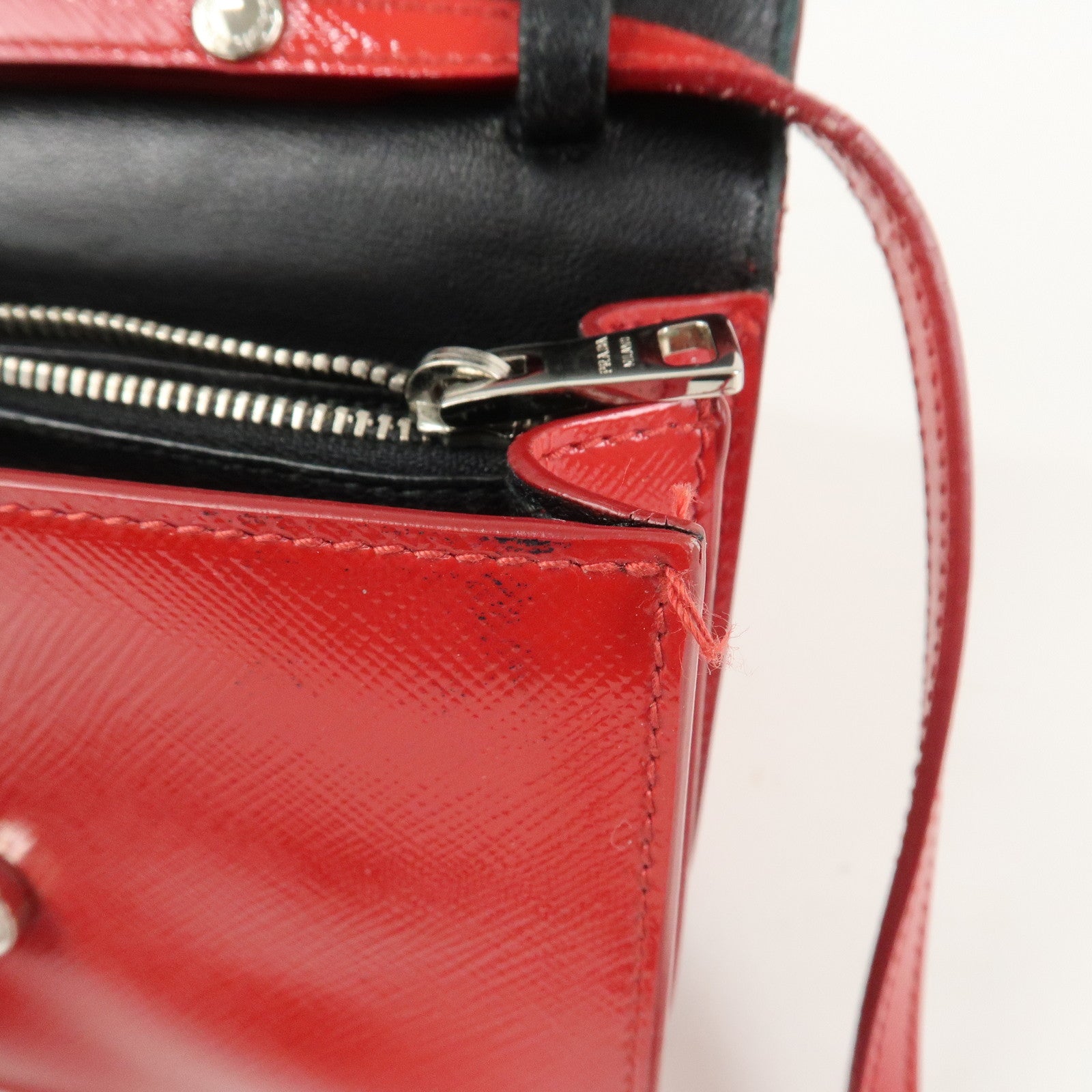 PRADA Saffiano Leather 2Way Mini Shoulder Bag Clutch Bag Red BT1031
