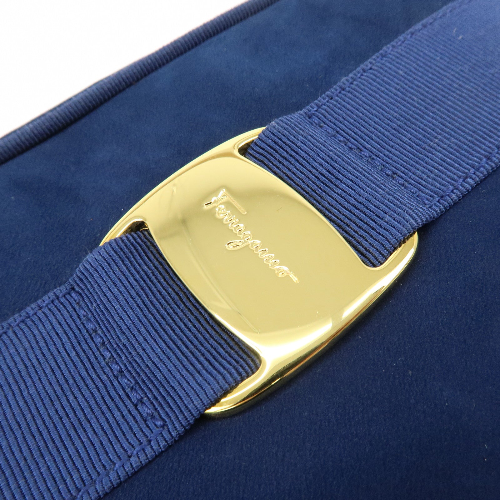 Ferragamo Vara Suede Shoulder Bag Crossbody Bag Camera Bag Navy